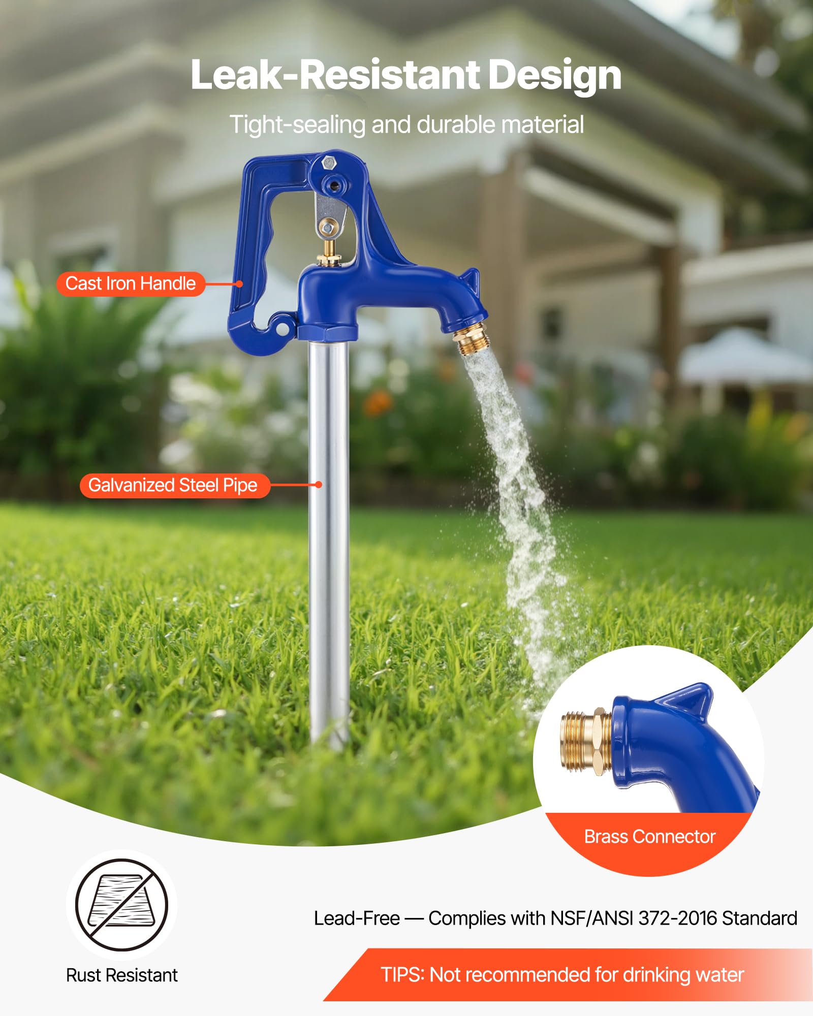 VEVOR Hidrante de Jardín Resistente a las Heladas, con Profundidad de Enterramiento 91,4 cm, Conexión de Tubería y Acoplamiento de Manguera, Hidrante sin Plomo para Riego de Jardines y Granjas