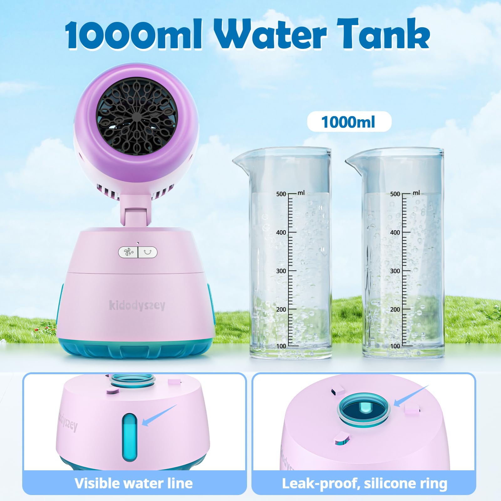Kid Odyssey Automatische Seifenblasenmaschine, Bubble Machine 40°/270°drehbar, 1000ML wiederaufladbare Blasenmaschine mit 20000+ Blasen, Bubble Maker für Outdoor/Party/Hochzeit, Violett