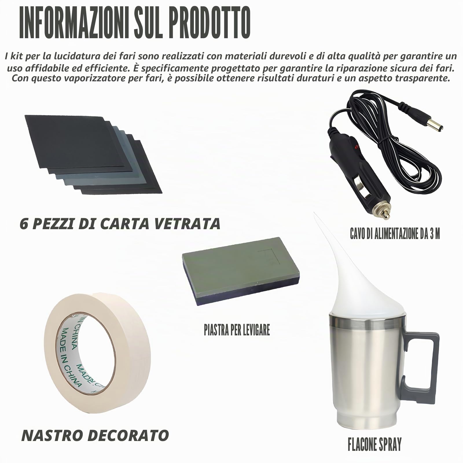 Set per la pulizia dei fari, set per la lucidatura dei fari, set di riparazione per fari, set per la deposizione di vapore per fari, kit di rinnovamento a vapore per fari auto per ingiallimenti