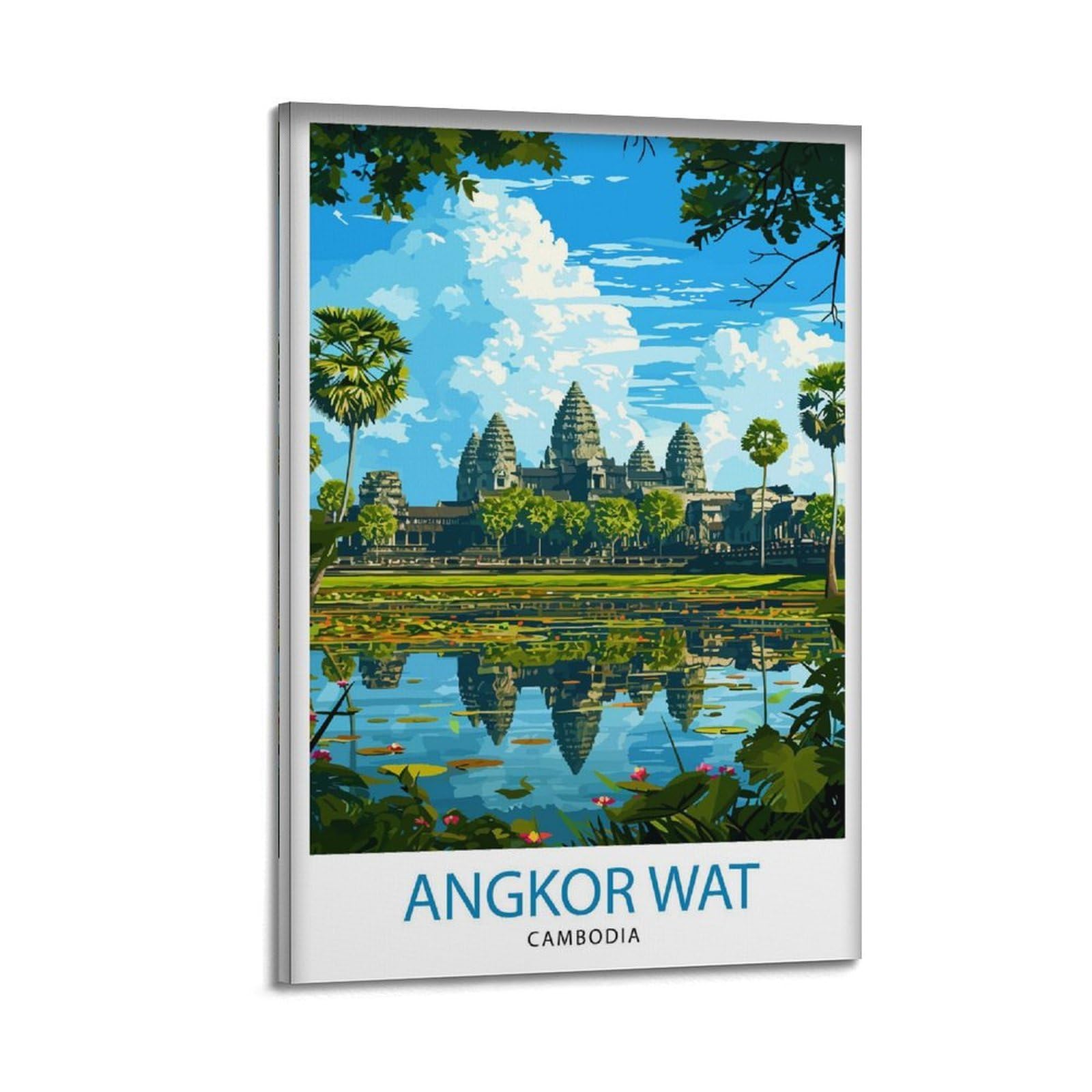 Angkor Wat Cambodia Ancient Temple Siem Reap Landmark Khmer Architecture Historical Site Canvas Poster Wall Art Prints Room Aesthetic Murals Bedroom And Living Decorations 16x24inch(40x60cm)
