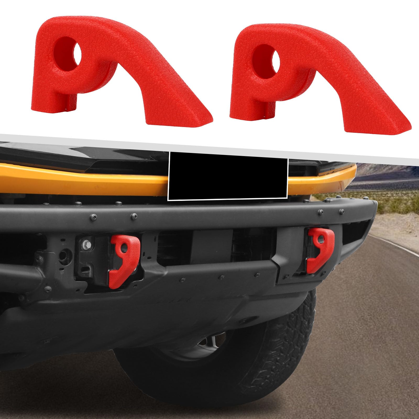 Jimen Compatible con Ford Bronco 2021-2024, 2 fundas protectoras de gancho de remolque para parachoques delantero, accesorios exteriores (rojo)