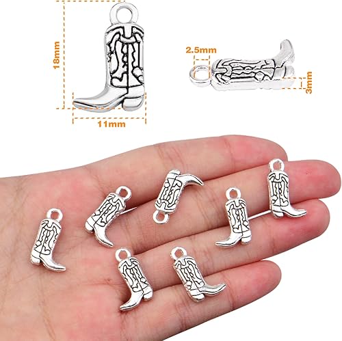 Miniatura 3 de BronaGrand 50 dijes de plata antigua para botas de vaquero occidental, de aleación, vintage, para aretes, pulseras, collares, joyería
