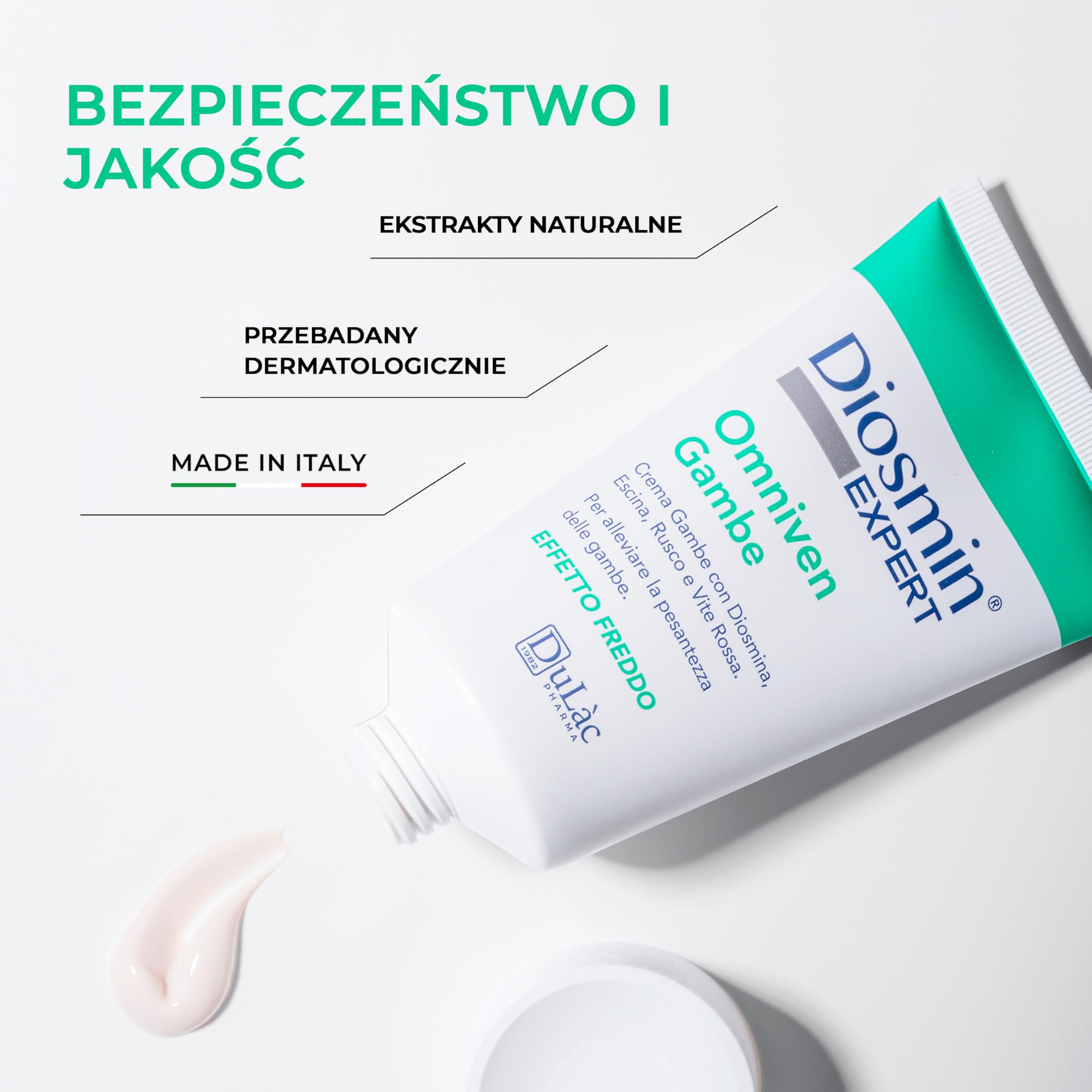 Dulac - Diosmin Omniven Krem do Nóg, Efekt Chłodzenia, 150 ml | Z diosminą, escyną, ruszczykiem i czerwoną winoroślą, dla uczucia lekkich nóg, Made in Italy