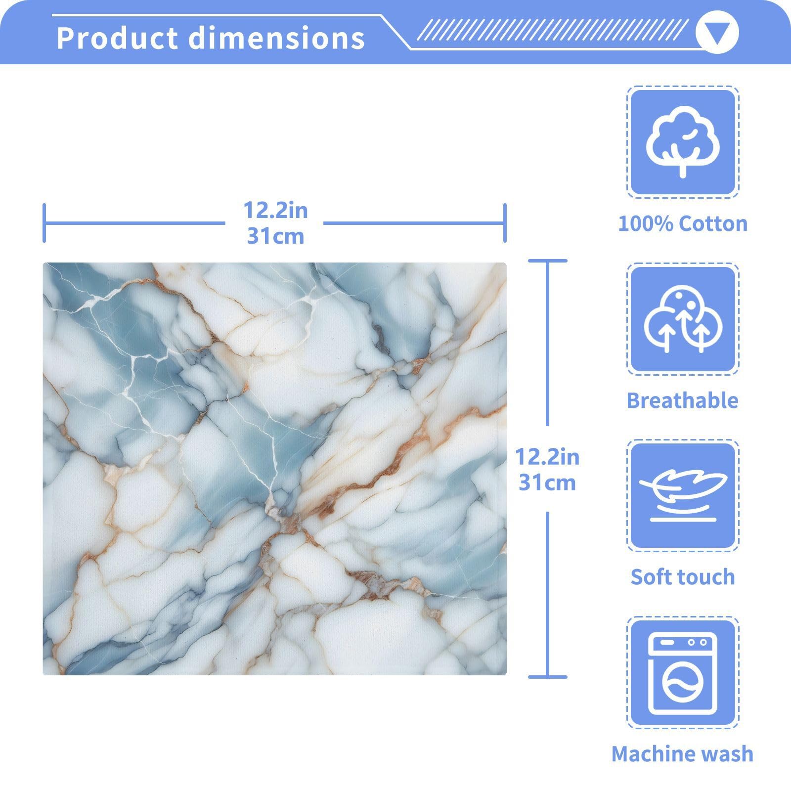 YANENDIE Blue White Marble Texture Washcloths Towels, Highly Absorbent and Soft Cotton Face Cloths, 2 Pack Quick Dry Wash Cloths - 12 X 12 Inches