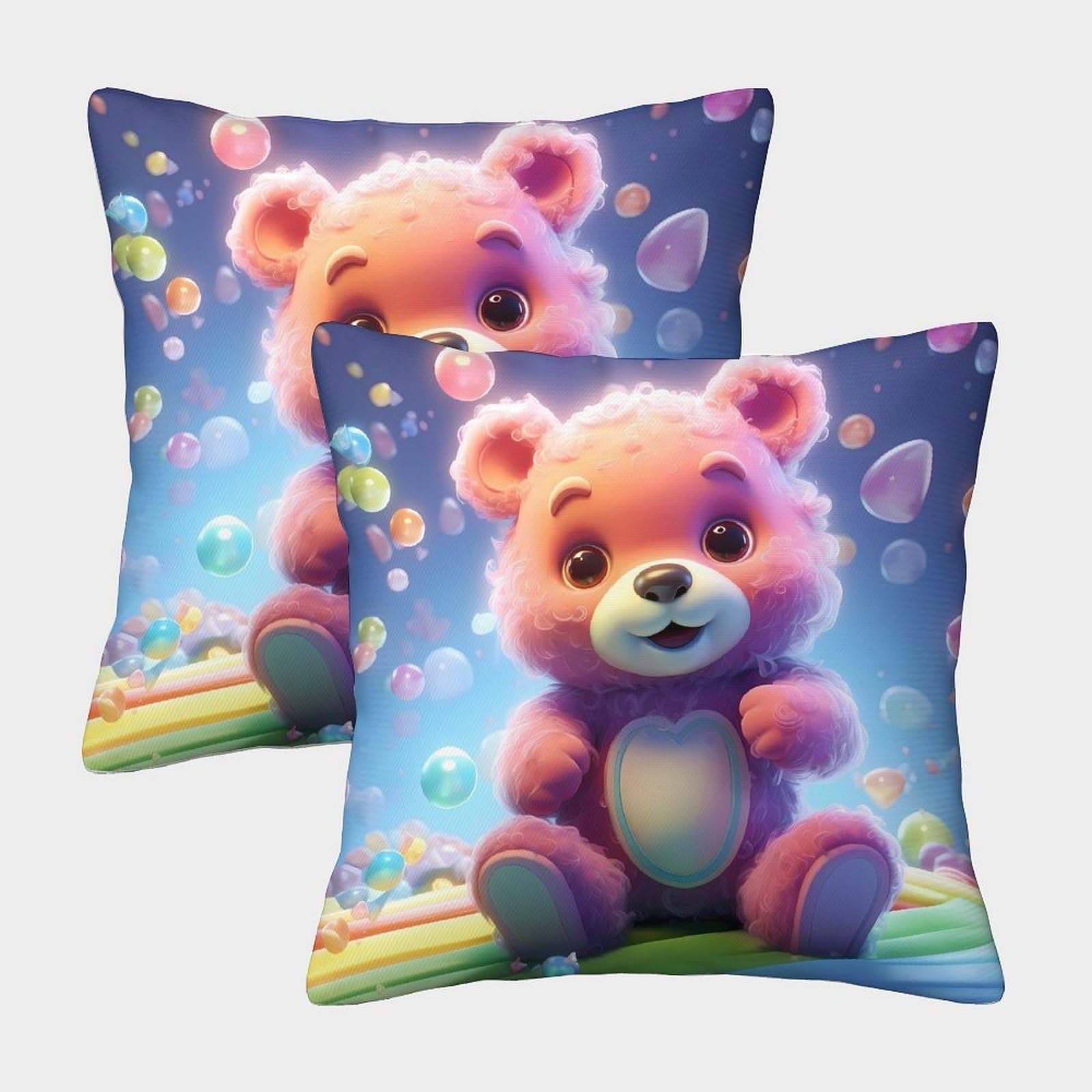 Cute Bear Plush—Cartoon Fantasy Style Pillow Covers 2 Pack Cozy Pillowcase Art Cushion Covers Polyester Decorative for Couch Livingroom 40x40cm