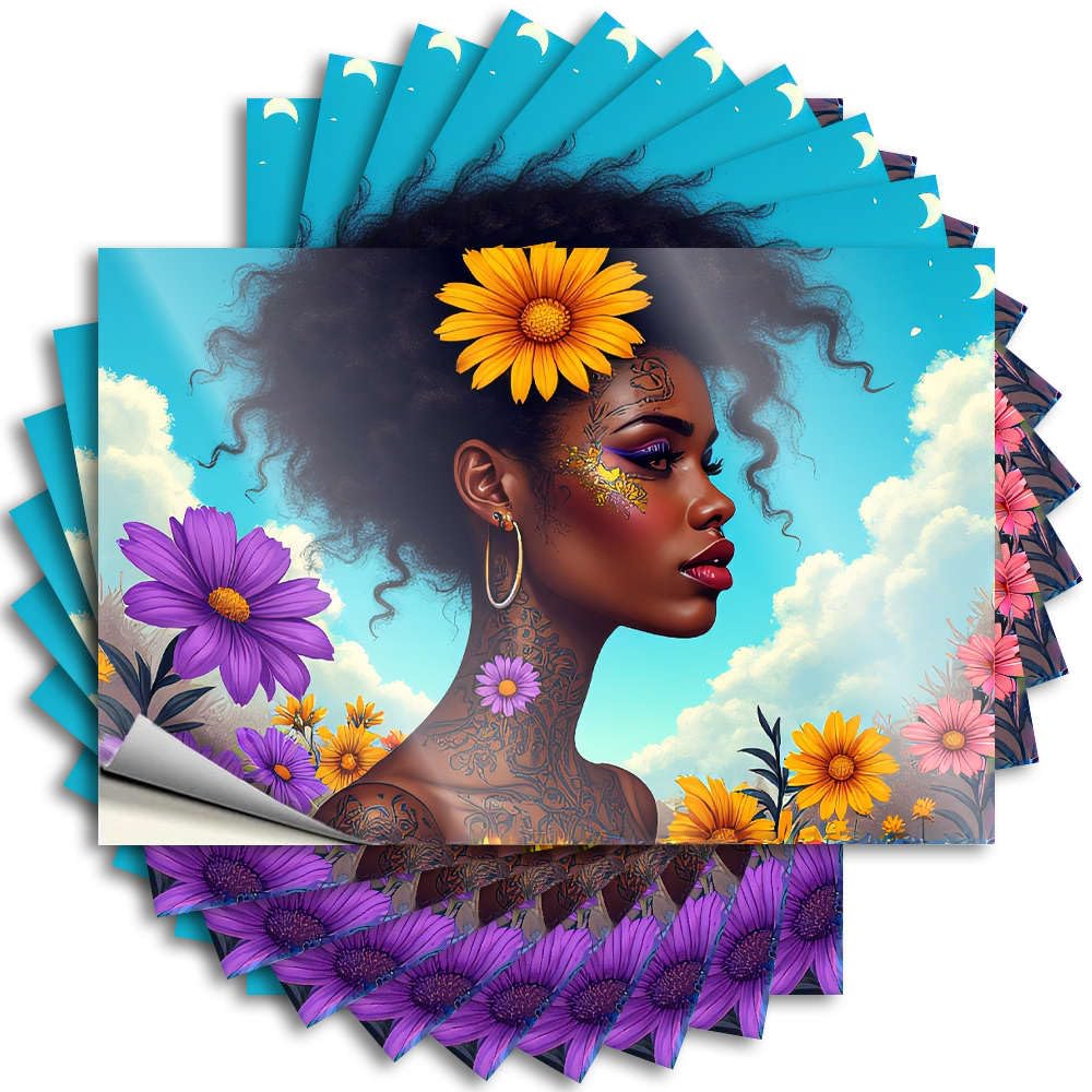 Sticker Funky Man CABE Decor Waterproof - Floral Tattooed Woman with Vibrant Flowers. Garage Self Adhesive Decal for Adults Use(8X12CM)