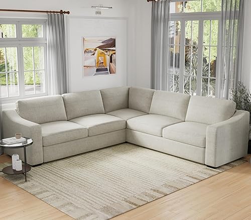 Eluchang Sofá seccional convertible, sofá en forma de L con asientos extra profundos, tela de lino natural, sofá de esquina moderno y cómodo para