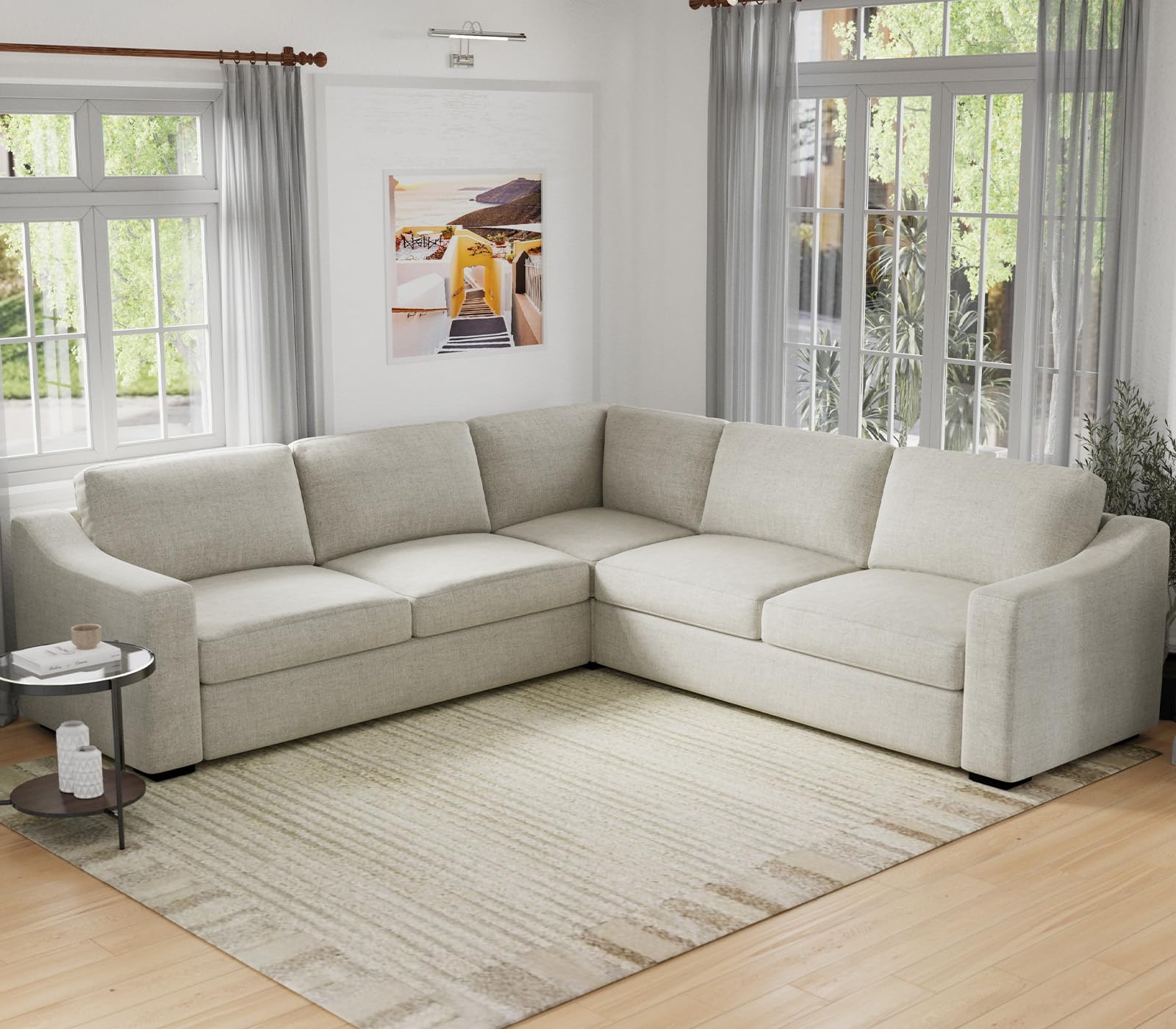 ELUCHANG Convertible Sectional L-Shaped Couch with Extra Deep Seats Natural Linen Fabric Comfy Modern Corner Sofa for Living