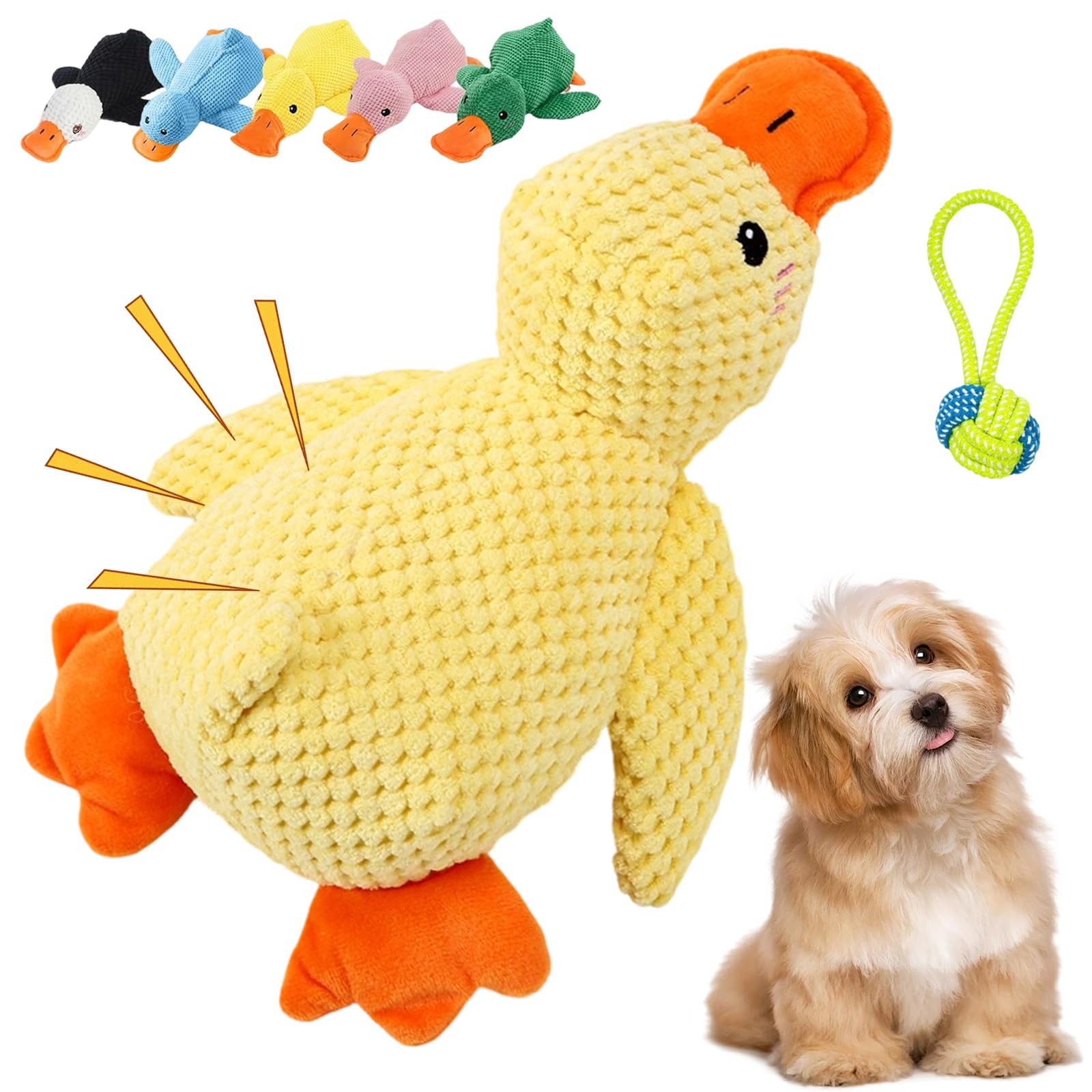 HOPASRISEE 2026 New Paw Love Calming Duck, Interactive Plush Duck Toy for Dogs, Durable Stuffed Calming Pillow with Quack Sound, Fun for Indoor Puppies and Senior Pups (Yellow,L: 15x17.7 in)