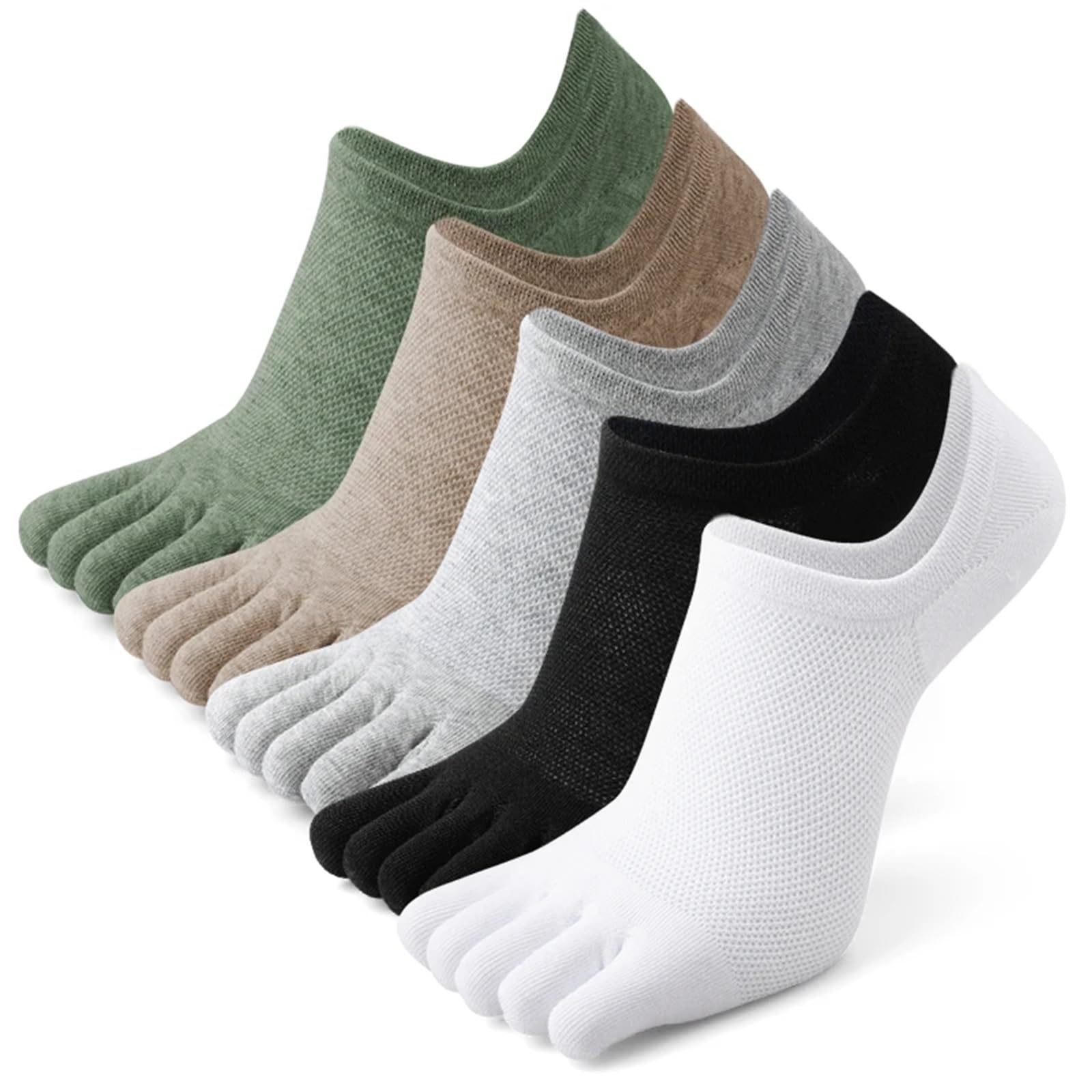 IRFHDCX Toe Socks 5pairs Five-finger Socks Solid Color Breathable Invisible Boat Thin Mesh Toe Outdoor Sports Crew(5Pairs-Mix color)
