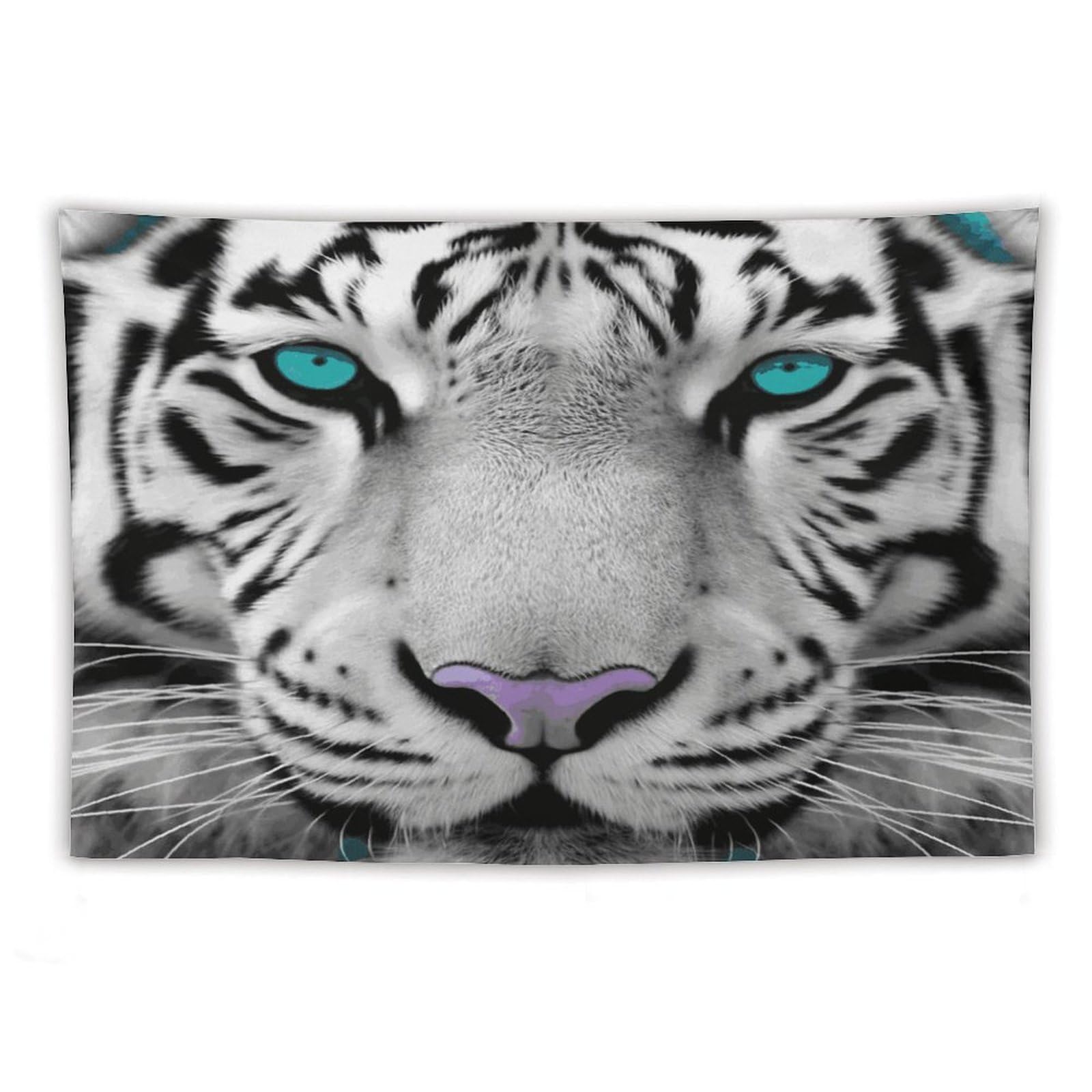 LDGSUPH Tiger with Teal Eyes Tapestry Wall Hanging Decor Anti-fading Aesthetic Wall Tapestries Fashion Wall Blanket Decor Modern Wall Art Tapestry for Bedroom Home Decor 60"x90"