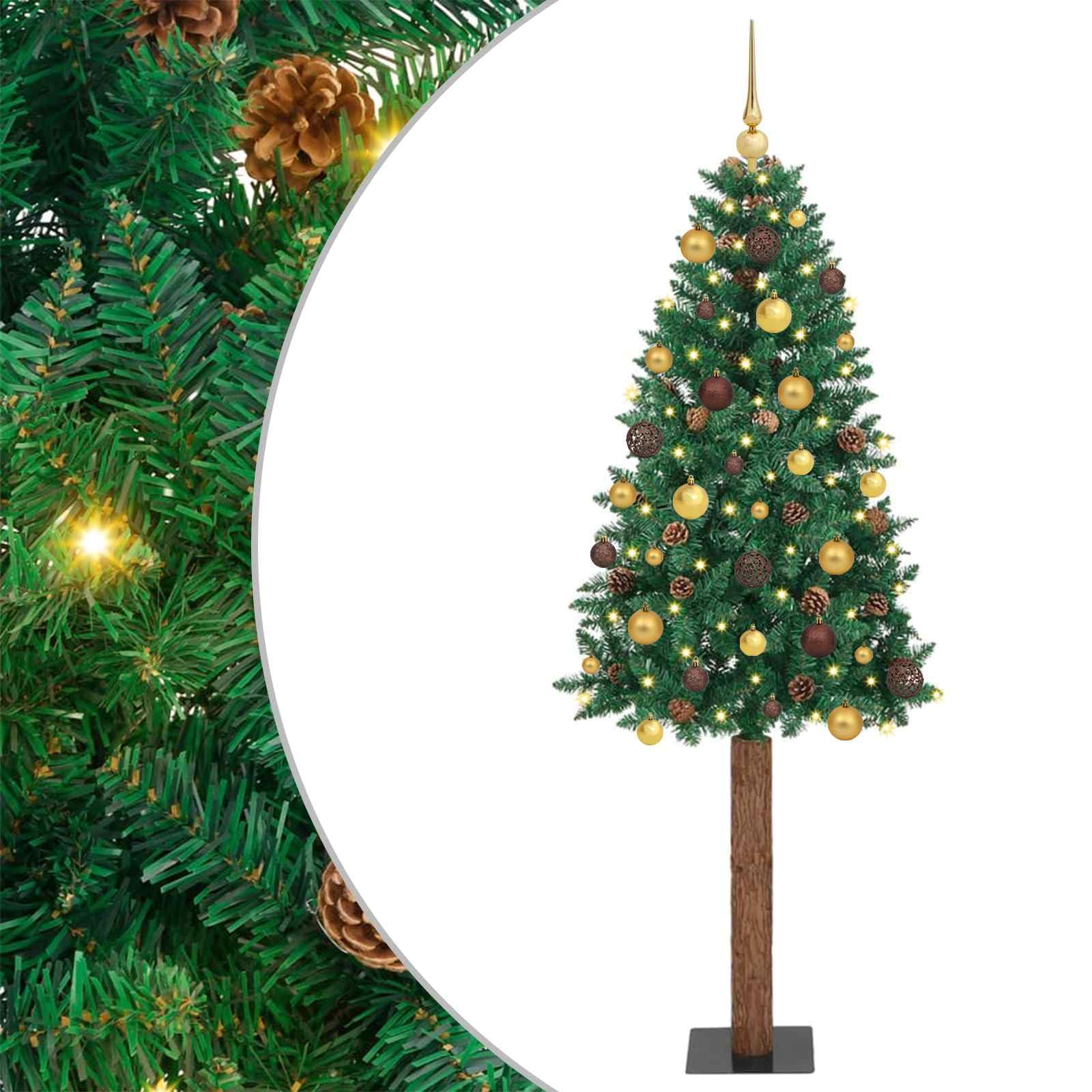 Smukła choinka z 300 diodami LED, stabilna podstawa, zielona, 180 cm, dekoracyjna, oświetlona, zajmuje mało miejsca, do użytku wewnątrz i na zewnątrz, idealna do świątecznych dekoracji