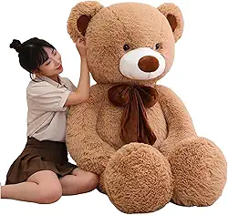 Urso De Pelúcia Gigante 1M Com Laço Para Decoração Presente Amor (Avelã Com Bege)