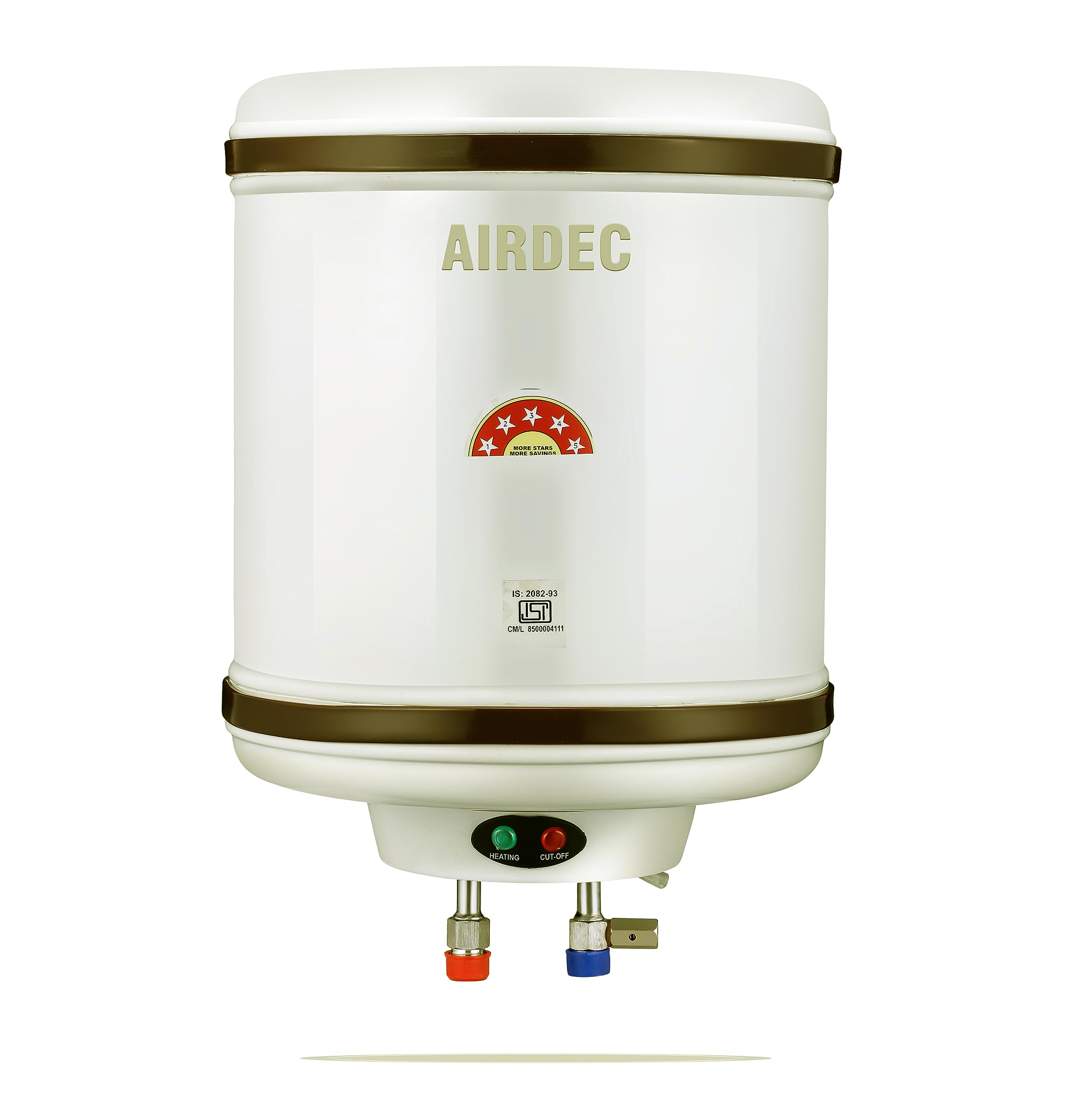 Airdec Heaton Vertical BEE 5 Star Storage Water Heater (Geyser) | Suitable for High Rise Buildings | 3 Levels of Safety | Rust Proof Metal Body 5 Years Warranty (10 L Ivory))