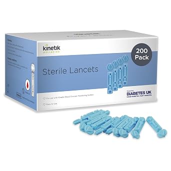 Kinetik Wellbeing Sterile Lancets, Pack of 200, Diabetic Finger Prickers | Blood Glucose Testing Kit Lancets, Blood Lancing Device, Type 1 & 2 Diabetes