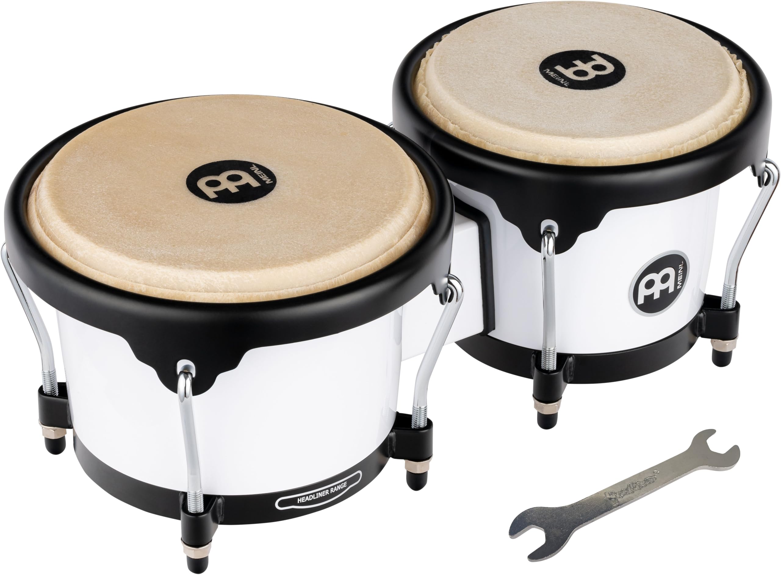 Meinl Percussion Bongos Journey Series – 2 Tamburi a Mano da 6.5 e 7.5 Pollici – Chiave Accordatura Inclusa – ABS Plastica, White (HB50WH)