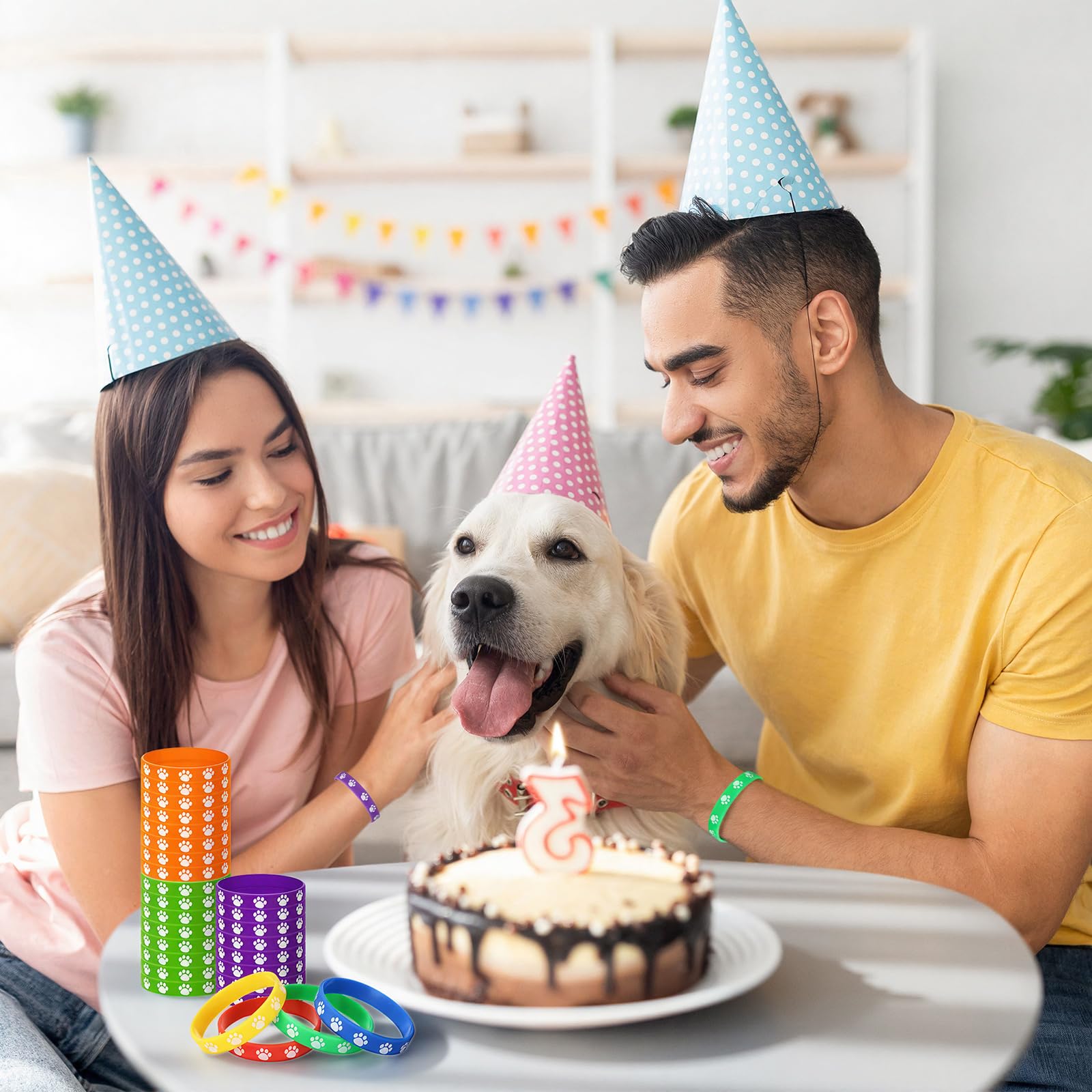 Gejoy Lot de 200 bracelets élastiques en silicone avec empreintes de pattes multicolores pour fête d'anniversaire