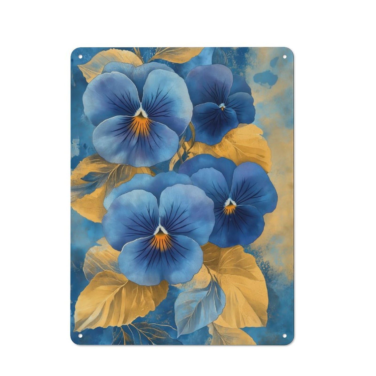 Blue Pansies Watercolor Industrial-style Tin Sign 40x30cm for Garage Or Workshop, for Garage, Workshop And Man Cave Decoration