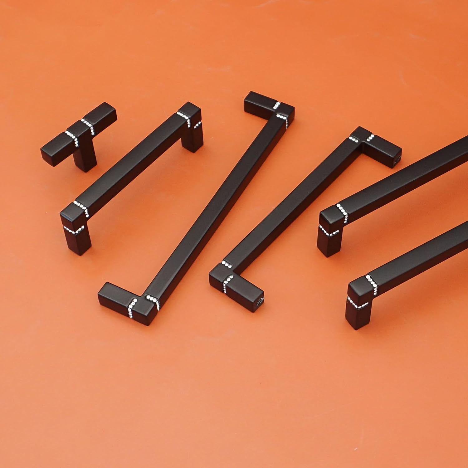 LBFEEL 5" Black Crystal Kitchen Cabinet Pull Handles Modern Dresser Knob Hardware Drawer Pulls Handle Hardware (5" Holes Centers)