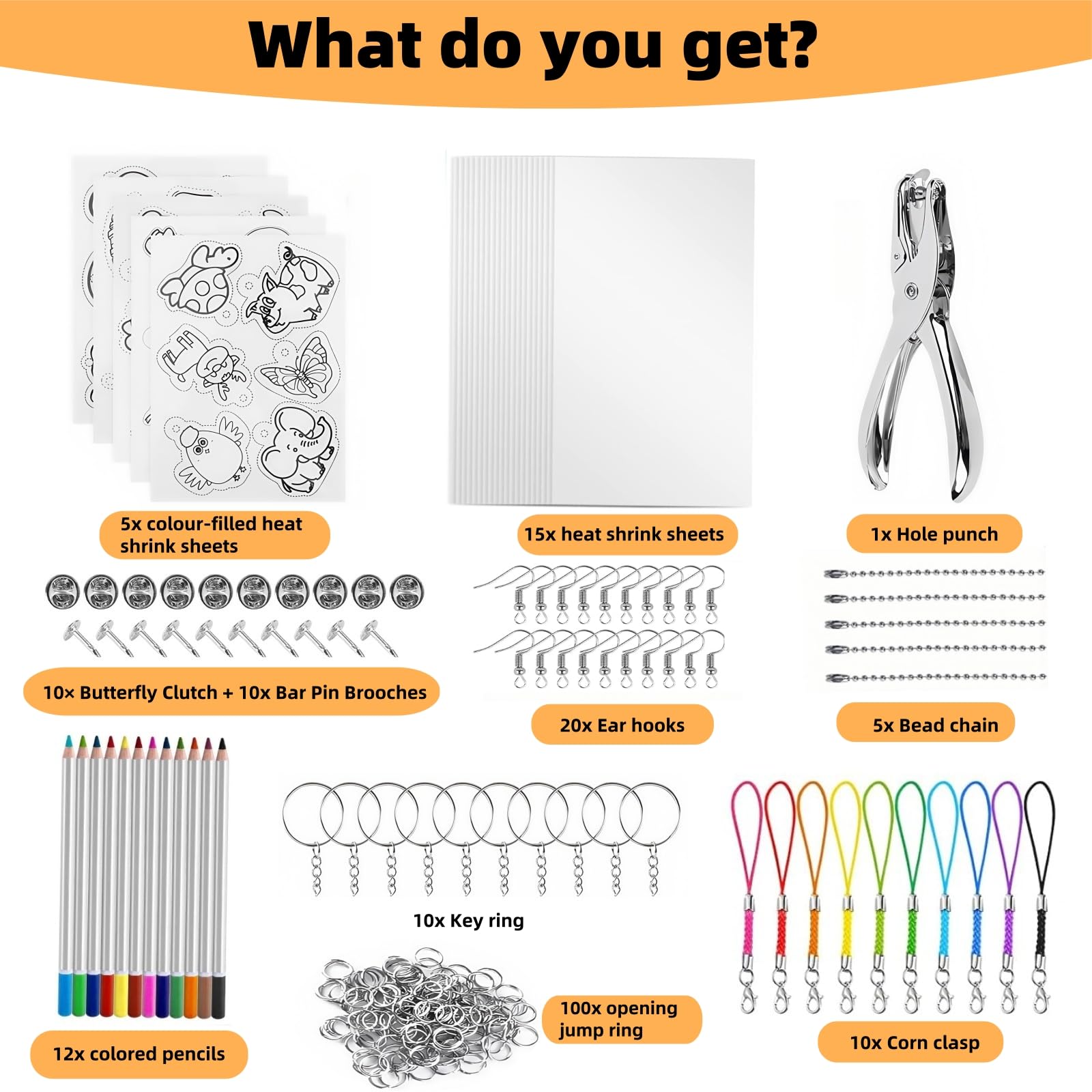 TEGOVE 228 Pcs Feuille Plastique Fou - Kit De Bricolage En Plastique Rétractable - Bijoux Et Accessoires Personnalisés - Pour Enfants Et Adultes