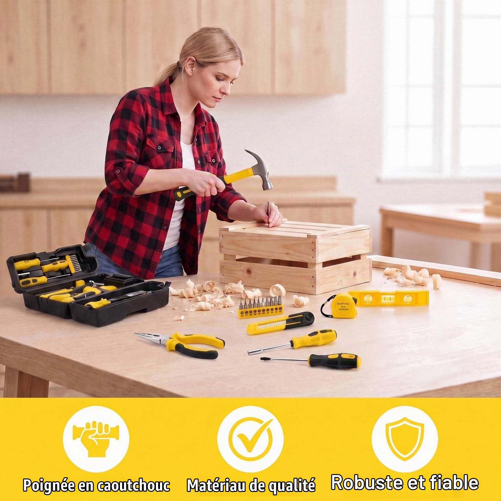 101 Pcs Mallette à Outils Perceuse Visseuse Sans Fil 8V, Chargement USB-C | Boîte à Outils Complete avec Perceuse à Percussion Sans fil, Caisse a Outil Portable pour la Maison Bricolage Réparation