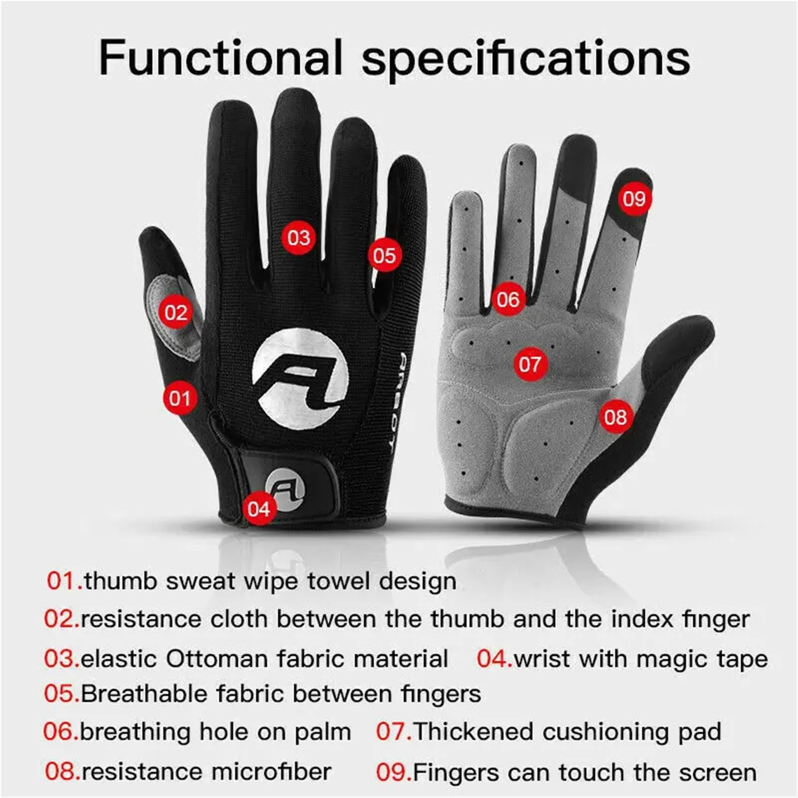 Vollfinger-Fahrradhandschuhe, Touchscreen-kompatibel, gepolstert, rutschfest, MTB, BMX, Fahrradhandschuhe für Damen und Herren