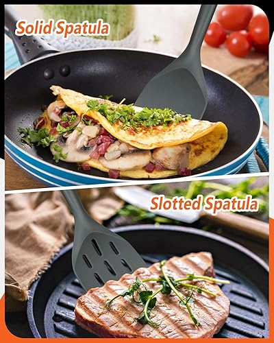 Miniatura 4 de Paquete de 2 espátulas de silicona, juego de utensilios de cocina antiadherentes, mango de madera, girador de cocina para hornear, mezclar, asar a