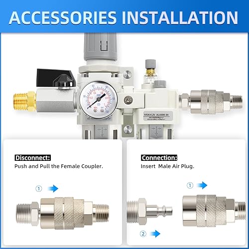 Miniatura 5 de MEANLIN Filtro de humedad para compresor de aire, filtro de línea de aire de drenaje automático AC2010-02D, entrada NPT de 14 pulgadas con calibre