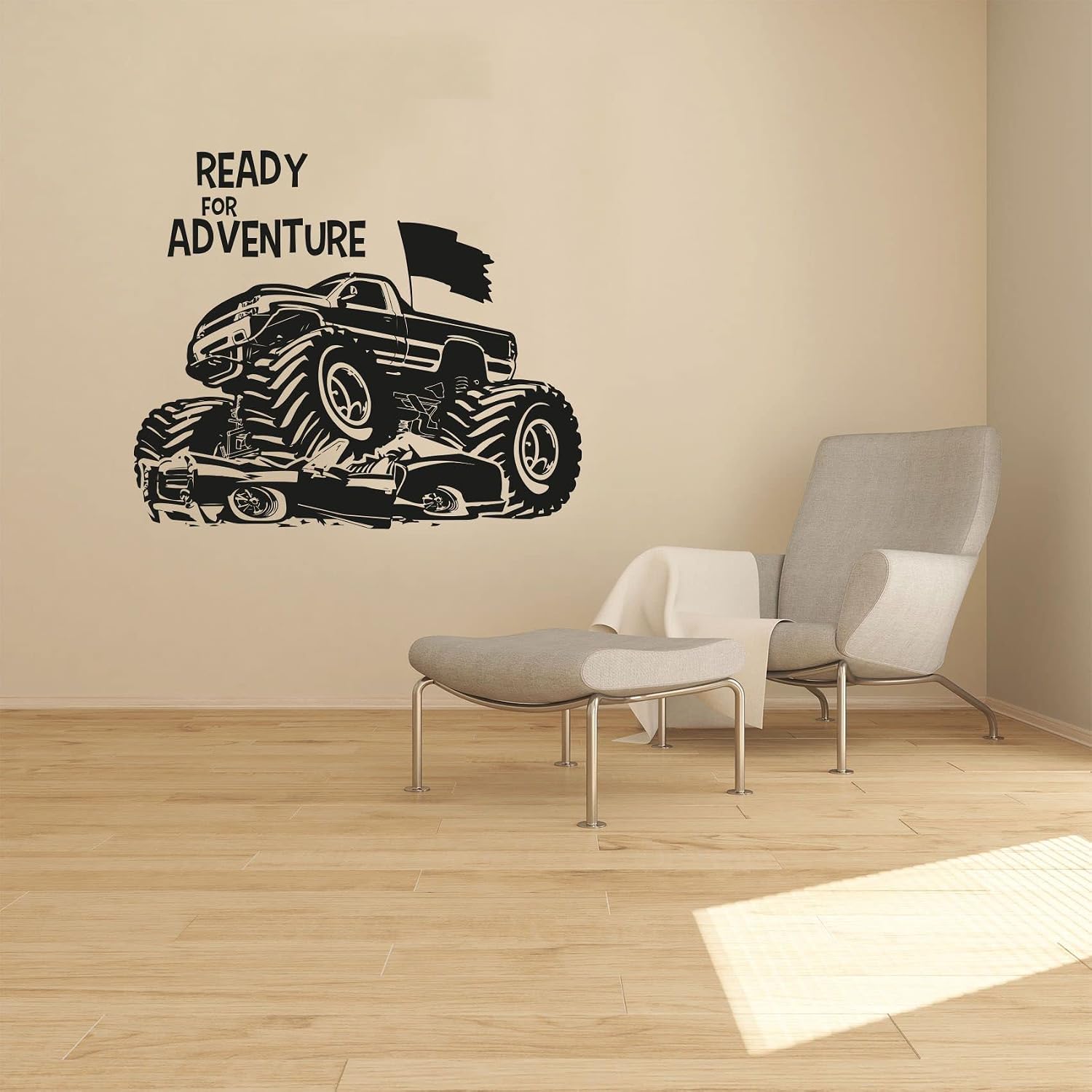 Ready For Adventure Motocross Mud Bogging ATV Racing Monster Truck Off Road Vehicle Oversized Tires Vinyl Wall Art Sticker Decal Home Room Kids Room Boys Girls Room Nursery Room Size (22x30 inch)