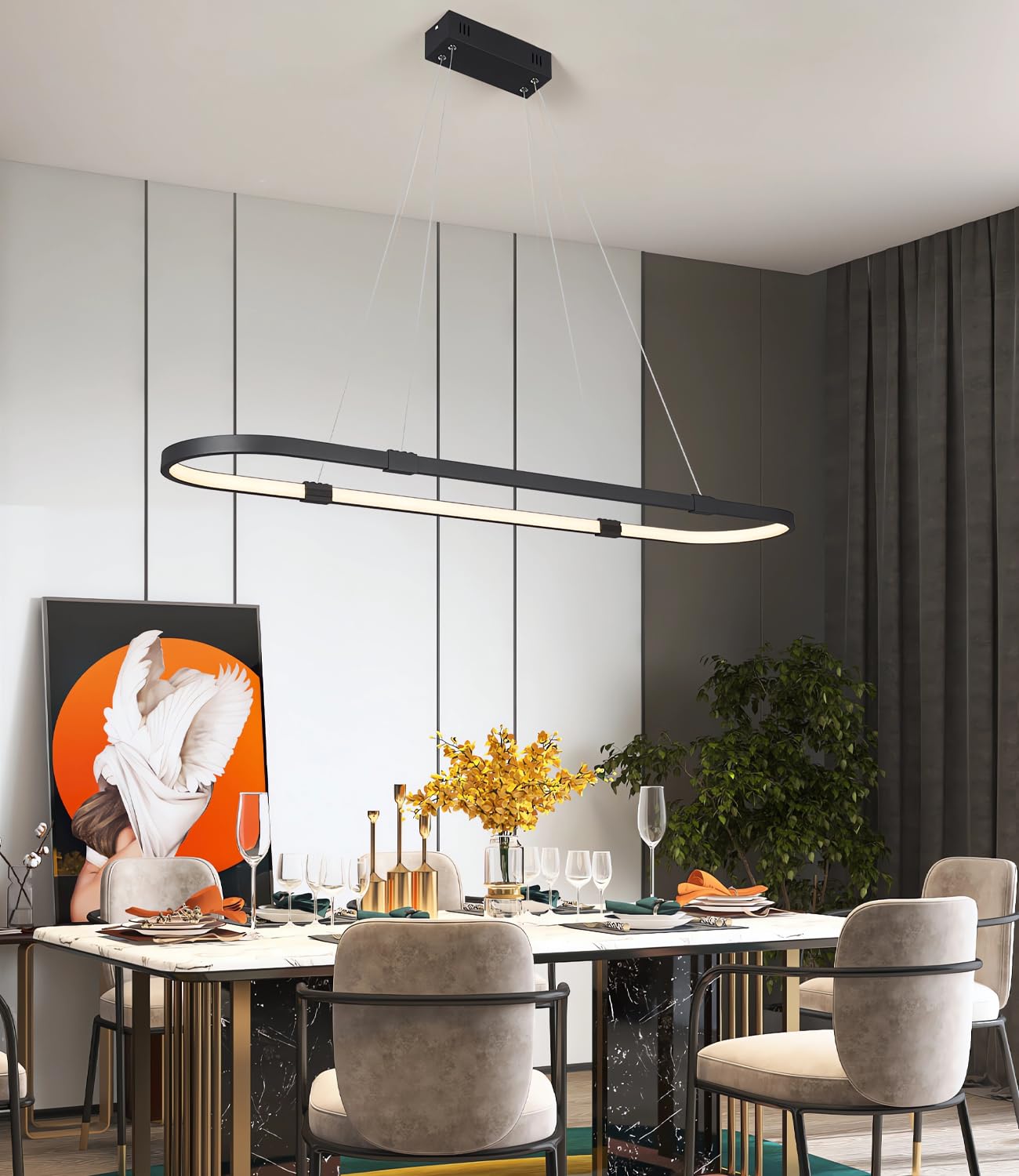 Ściemnialna lampa wisząca LED Czarna lampa wisząca Żyrandol do jadalni Okrągłe wiszące żyrandole z pilotem Lampa wisząca na wyspę kuchenną Sala konferencyjna Biuro Lampa sufitowa