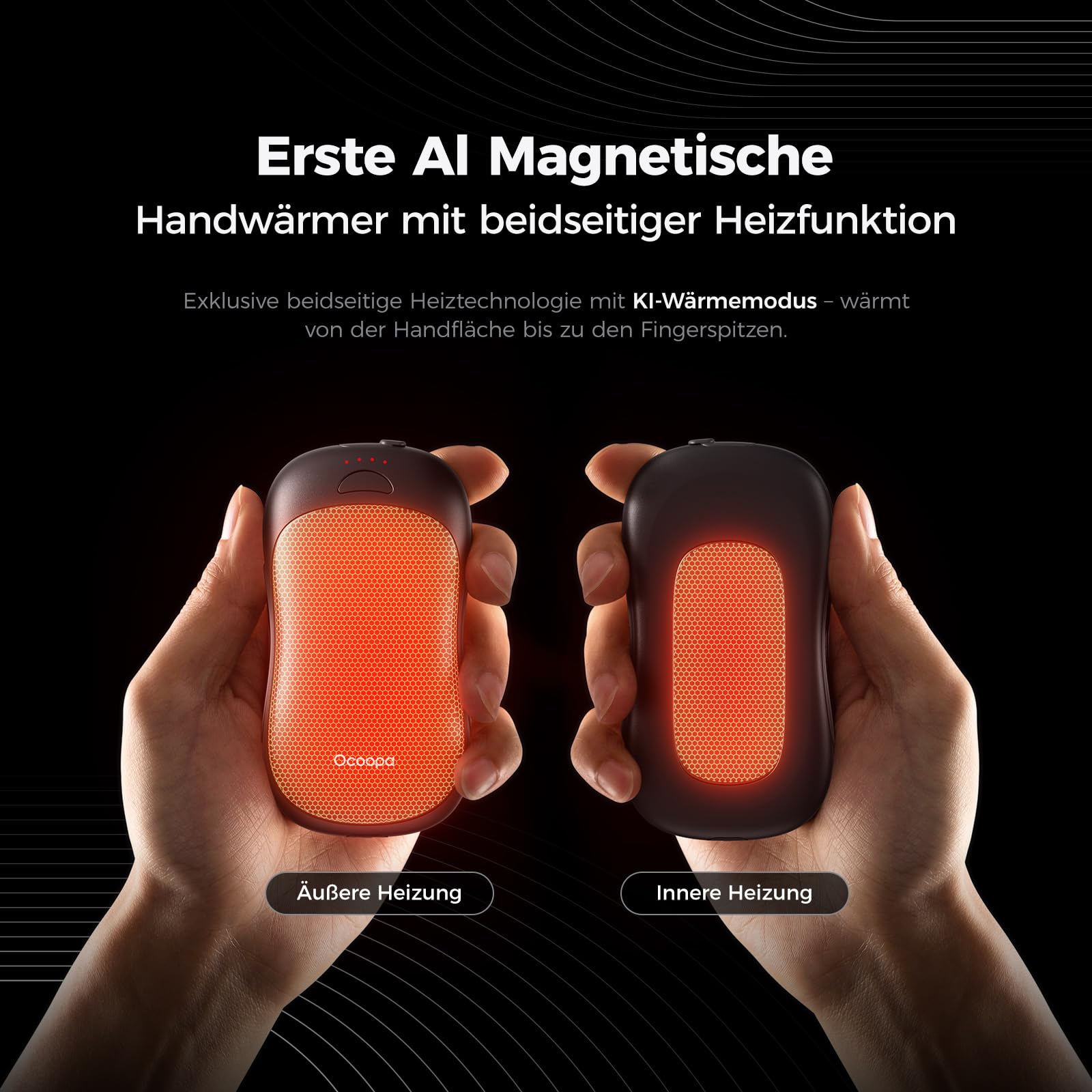 OCOOPA Handwärmer Elektrisch 2er Set, 10000mAh Taschenwärmer USB Powerbank, Wiederverwendbar, 4 Wärmestufen, Maximal 58°C, Technisches Geschenk für Männer, Ideal für Golf, Jagd und Camping, UT3 PRO
