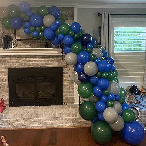 Miniatura 7 de Kit de guirnalda de globos azul y verde, arco de guirnalda de globos de safari en la selva con globos de látex verde, azul, gris, para niños y