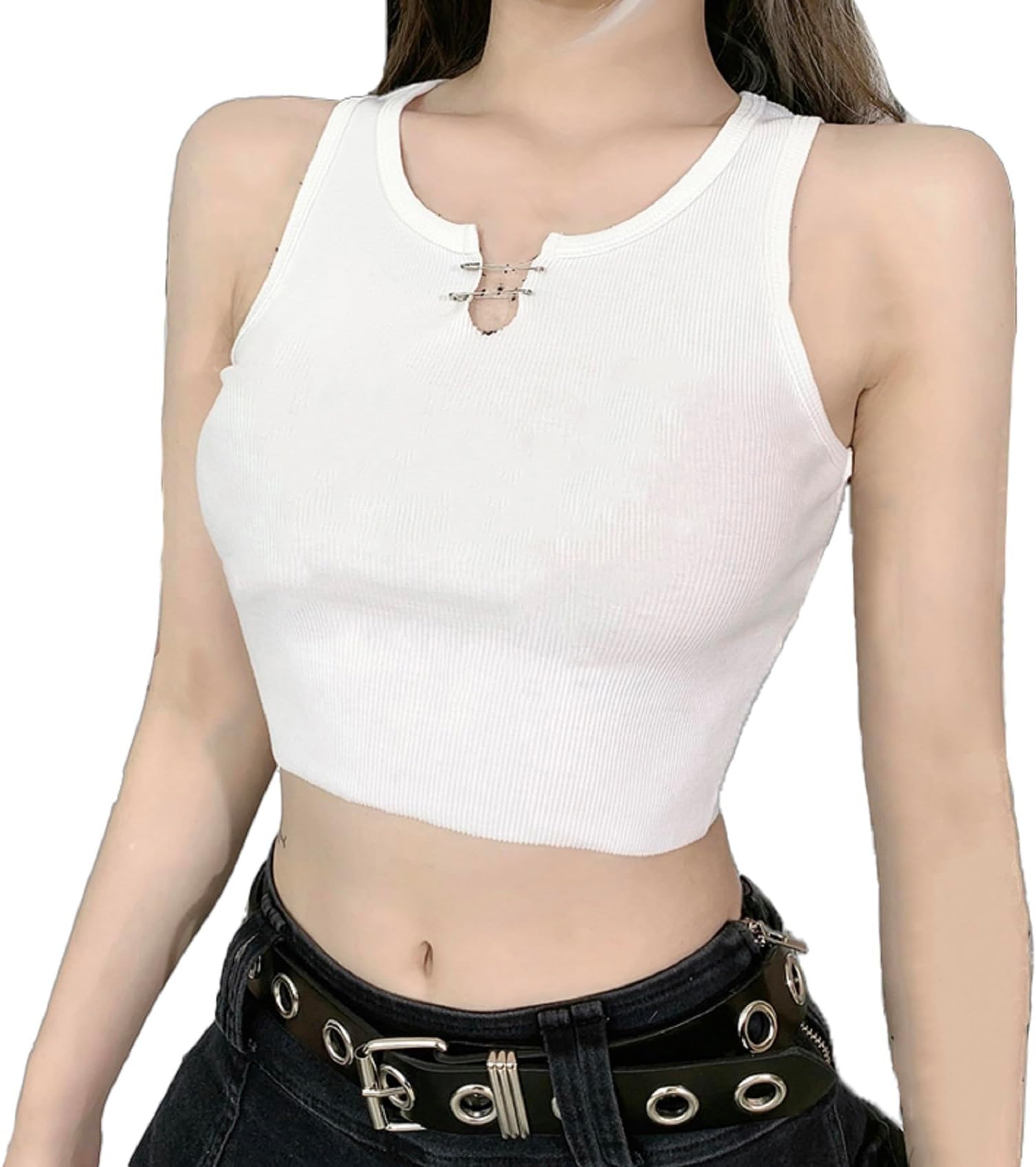 Goth Tank Tops for Women Y2k Emo Skull Print Shirt Punk Alternative Tops Gothic Harajuku Bodycon Shirts