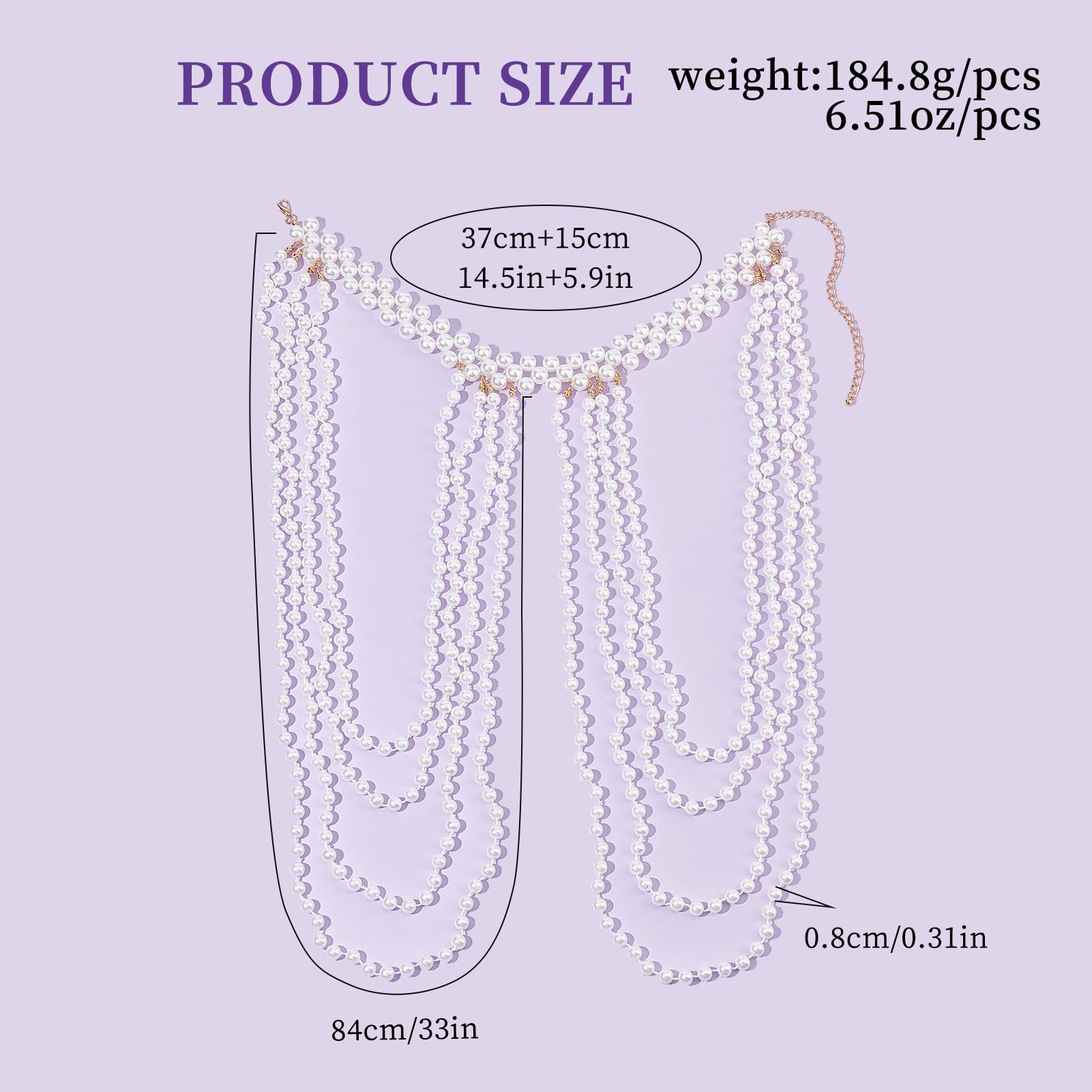 NICENEEDED Cadena de Hombro de Perlas, Collar Cadena de Brazo de Cuentas, Cadena de Cuerpo de Cadena de Sujetador de Bikini de Playa de Verano con Cadena Trasera de Hombro para Boda Nupcial