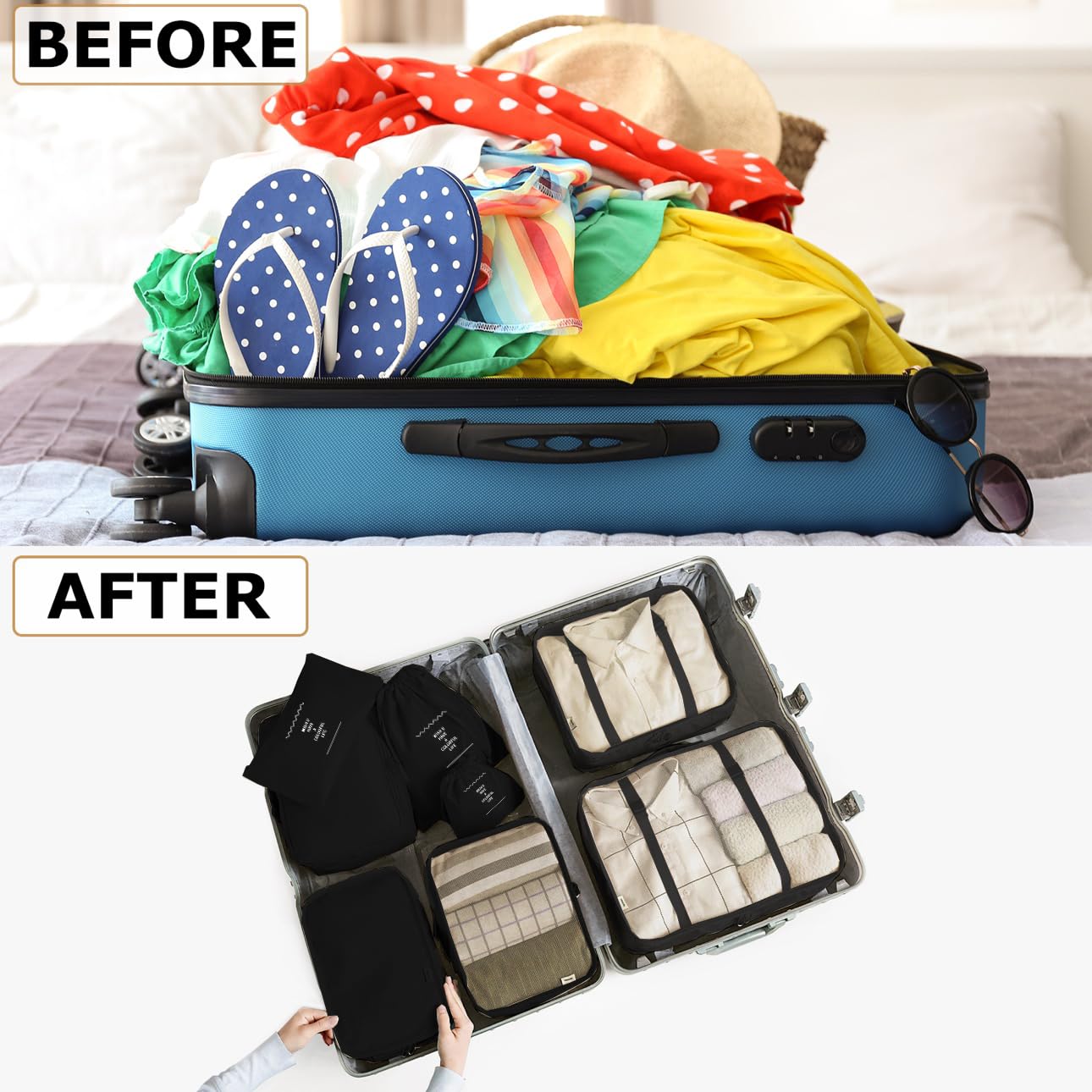 LANSKLBD 6/8 Set Packing Cubes for Suitcases Travel Luggage Packing Organizers,Travel Accessories Essentials Luggage Organizer with Shoe/Tioletry/Laundry Bag (Black, 8 set) view 2
