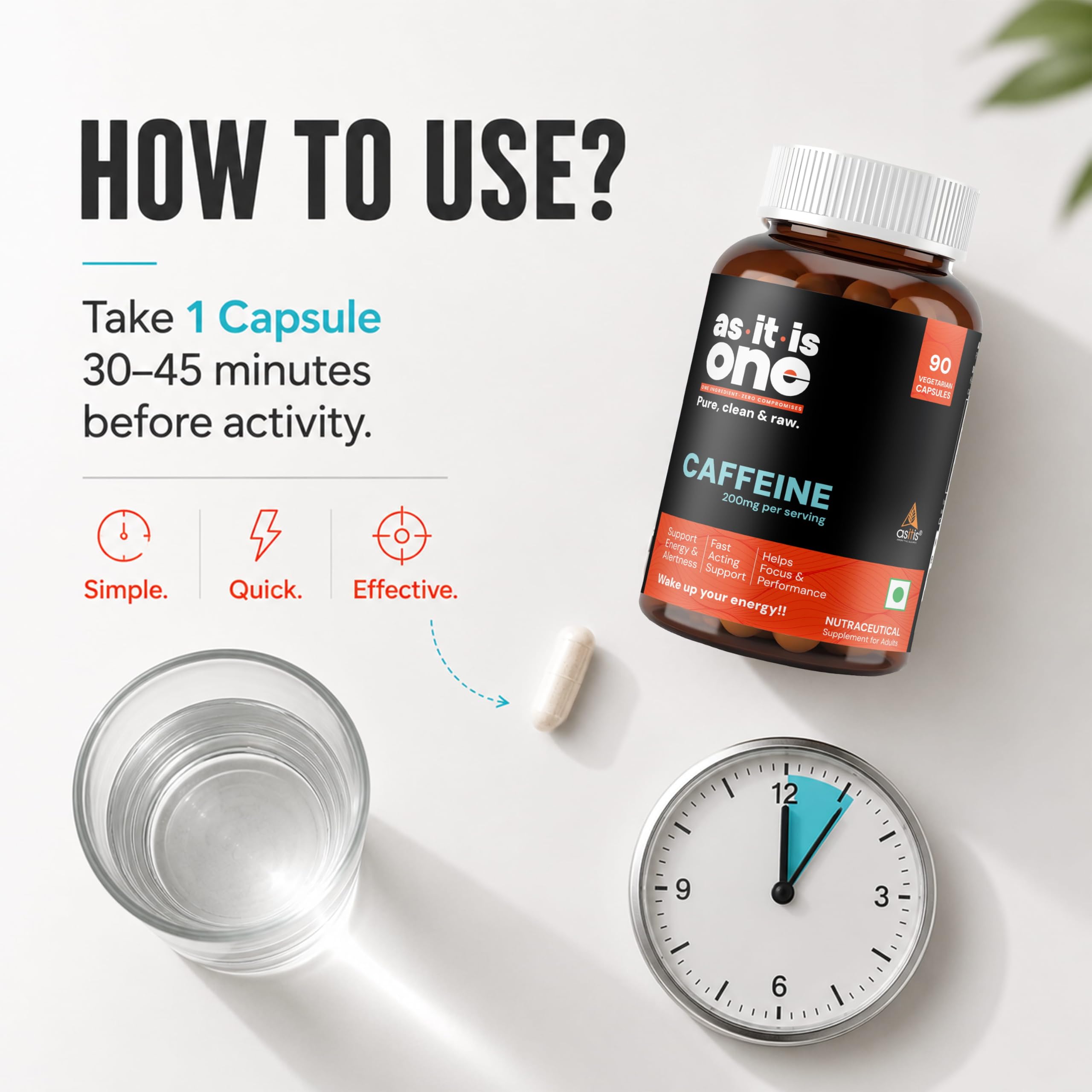 AS-IT-IS One Caffeine Capsules 200mg | Pre-Workout Supplement for Men & Women | Stimulant Support for Energy, Endurance & Focus – 90 Capsules 4