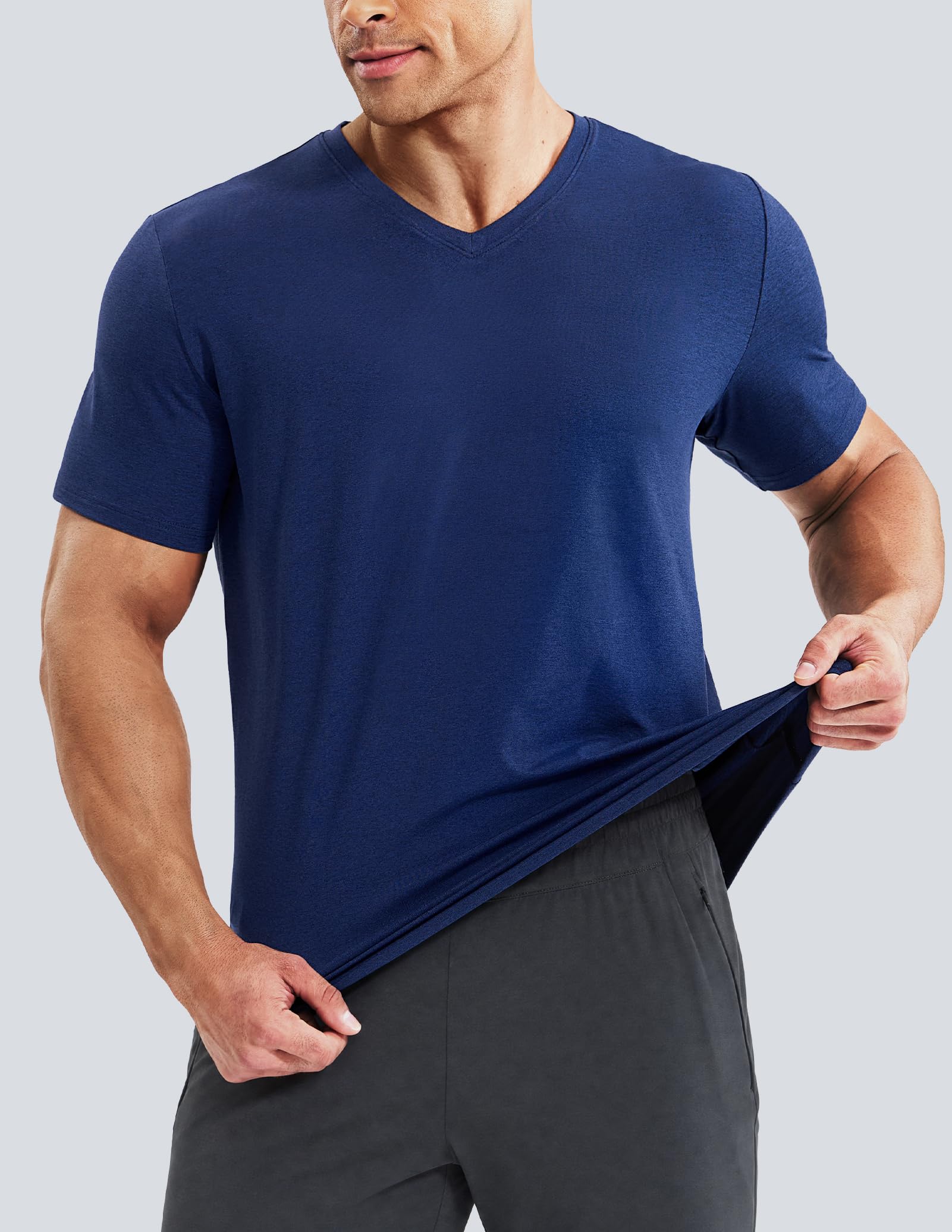 MIER Camiseta de manga corta con cuello en V para hombre, de ajuste seco, suave, absorbe la humedad, para correr, atletismo, gimnasio, informal, para hombre