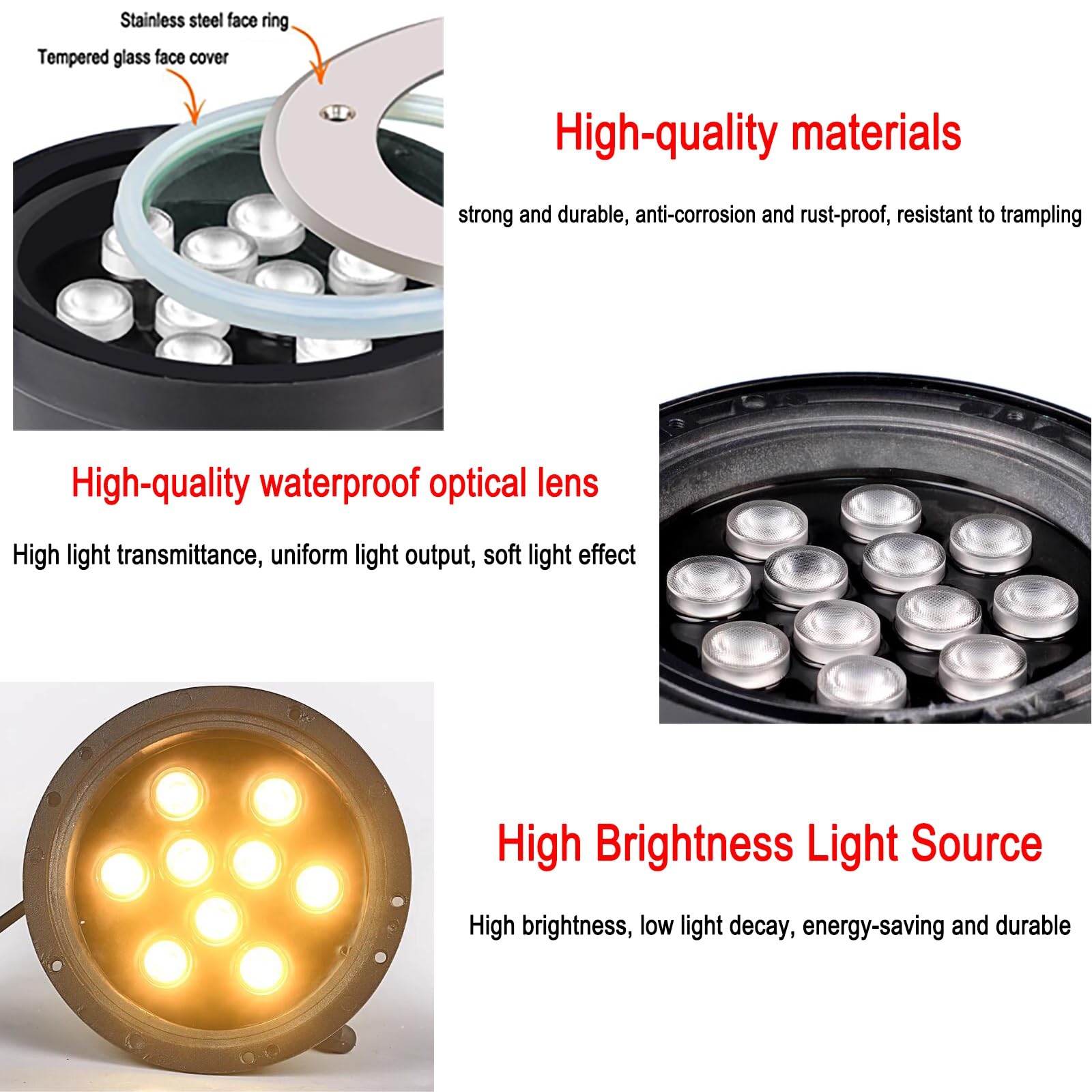Luci da esterno for paesaggio interrate a LED, Luce da percorso con illuminazione a terra rotonda, Faretto incorporato impermeabile IP67, Lampada da terra 85-265V Prato/Terrazza(Warm White,24W)