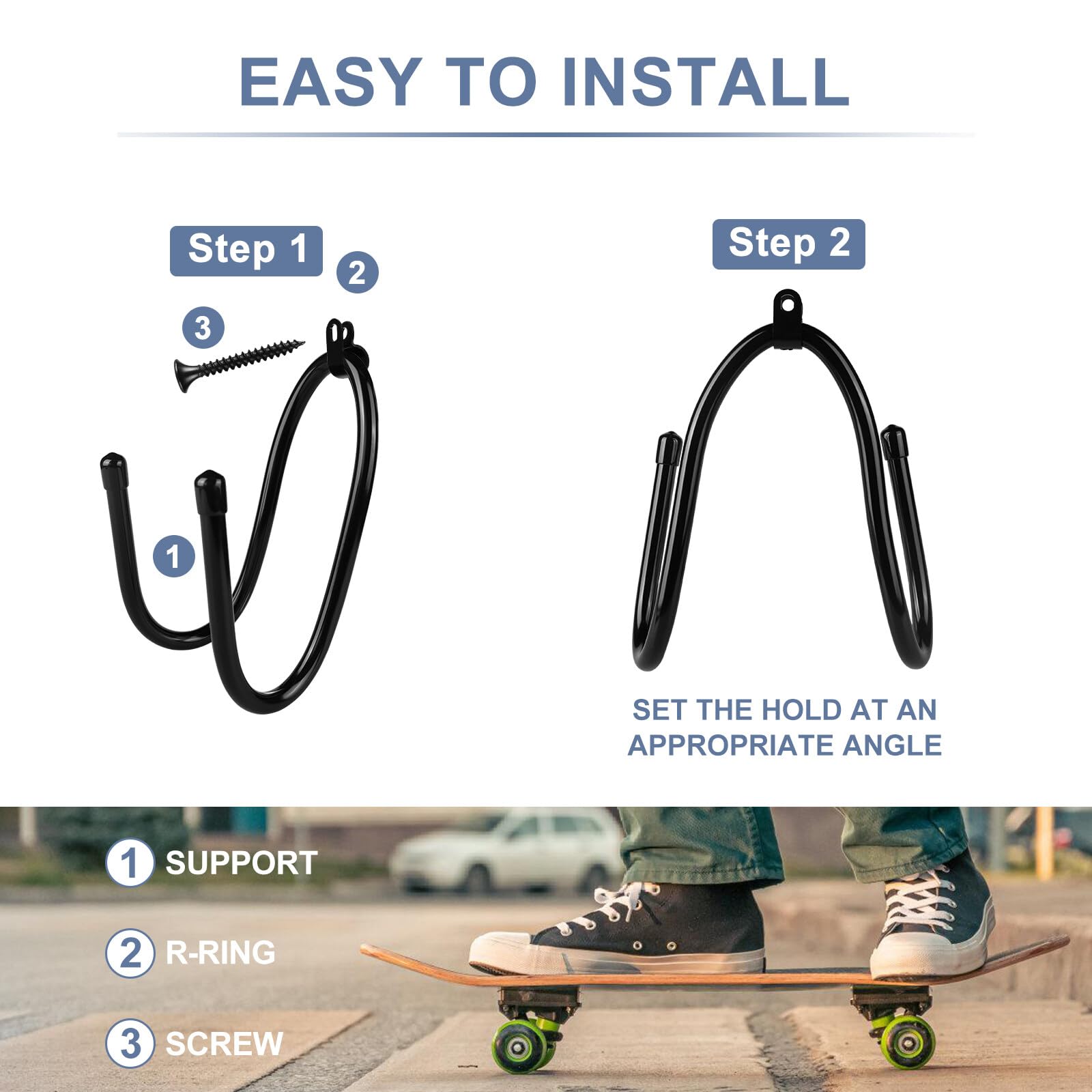Xiruiubao Skateboard Wandhalterung – 2 Stück, Metall, Schwarz – Für Longboard, Pennyboard, Snowboard & Mehr