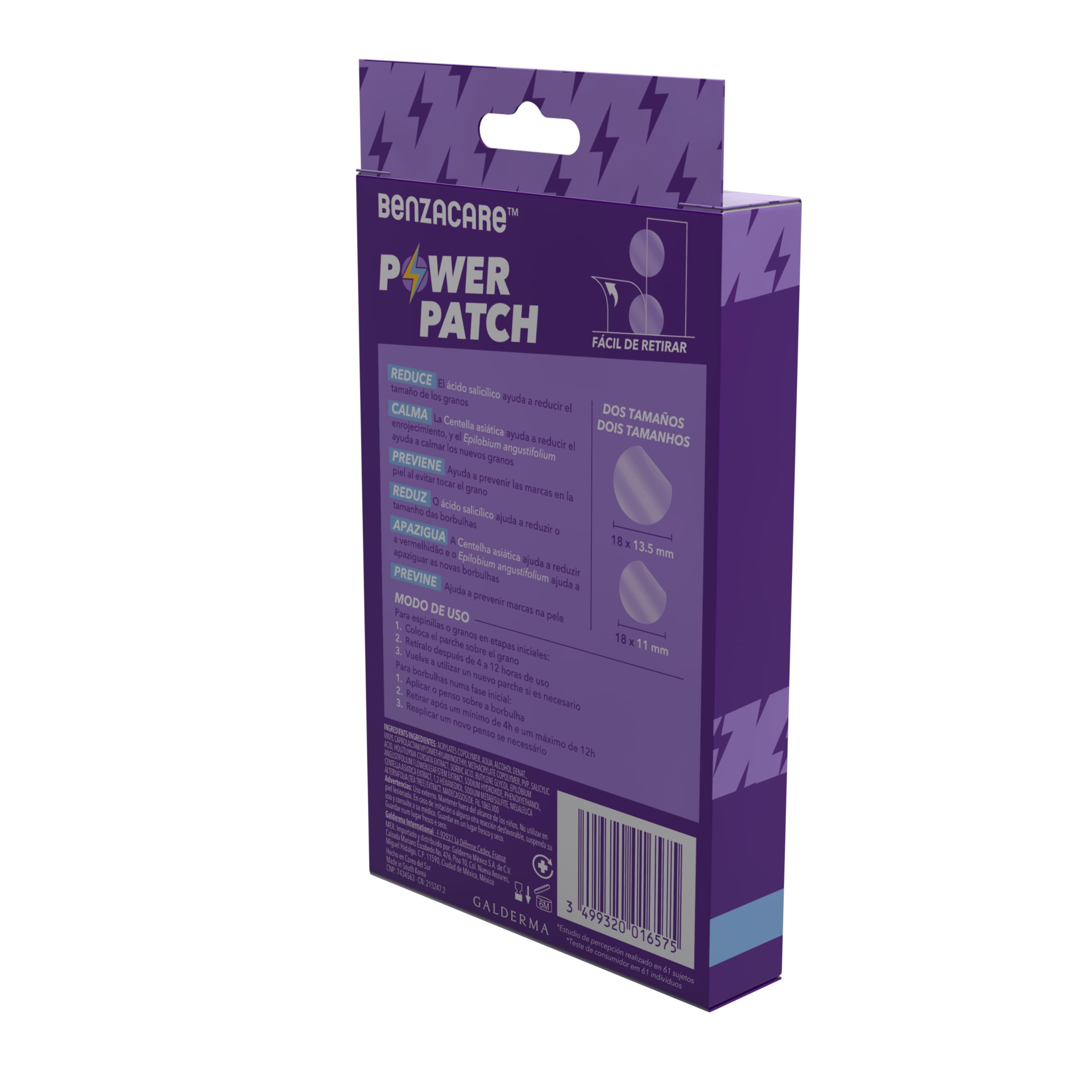 BENZACARE POWER PATCH Ultra lekka i ultracienka niewidoczna naszywka wyraźnie zmniejsza niedoskonałości, pryszcze i pryszcze z widocznymi rezultatami w 4-godzinnym pudełku po 36 sztuk