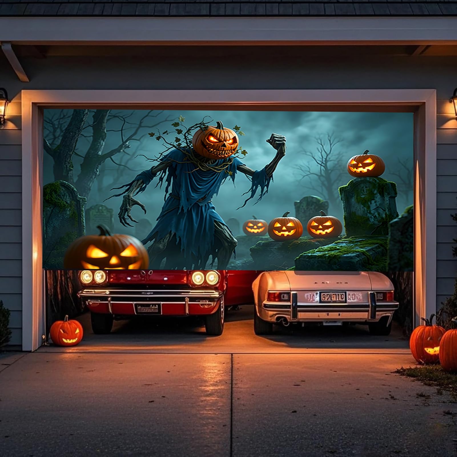 Tło dekoracyjne na Halloween bramy garażowej, duża osłona bramy garażowej