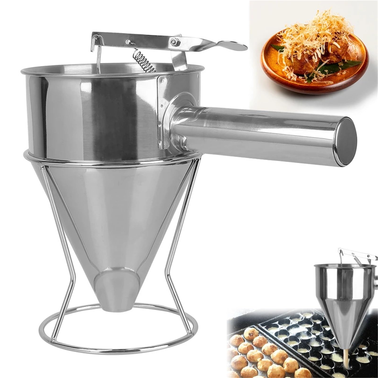 Distributore Pastella Dispenser for imbuto in acciaio inossidabile for cupcake, pancake, pastella, con cremagliera, salsa al cioccolato, crema, dosatore, strumenti a sfera for polpo