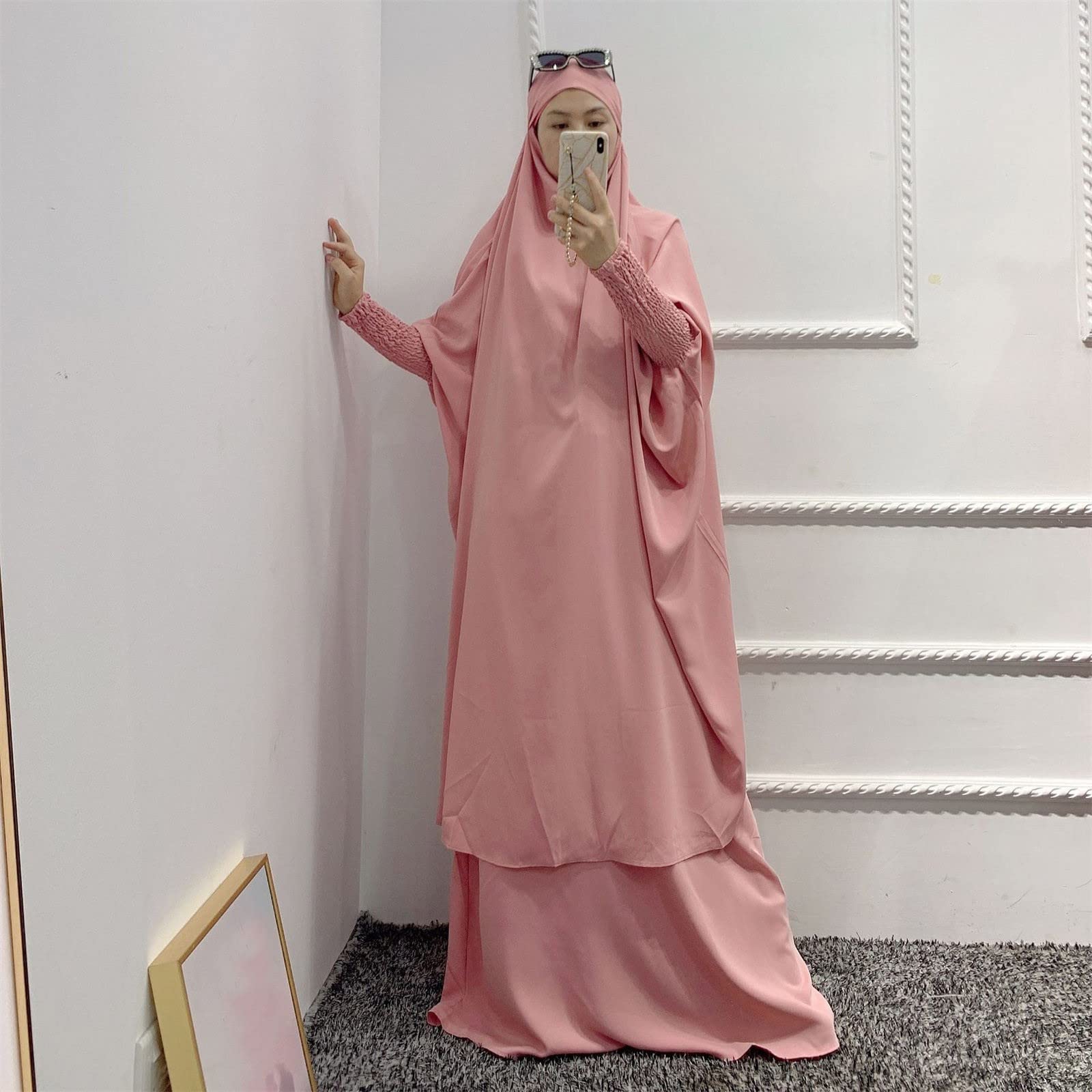 CLMJHG Abaya für Damen, muslimische Kleider, Robe, Damen, muslimisches Abaya-Kleid, Ramadan-Gebetskleidungsstück, Hijab mit Kapuze, Dubai, vollständige Abdeckung, Islam-Robe, afrikanischer