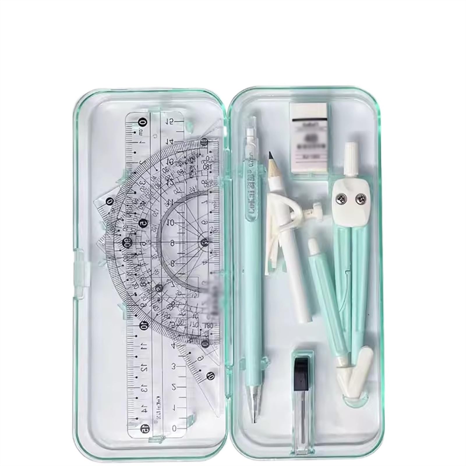 Set Geometria 10 Pezzi - Compasso, Righelli, Goniometro, Matita E Gomma, In Scatola Infrangibile, Per Scuola E Lavoro - Foto 10