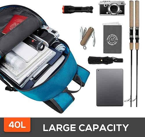 Miniatura 6 de TOURIT Mochila de senderismo de 40 L, ligera, plegable, impermeable, mochila de campamento para mujeres y hombres, viajes al aire libre, 03-azul,