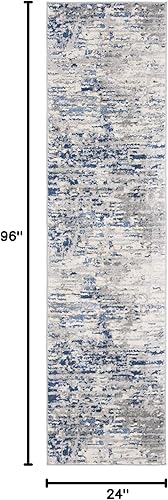 Miniatura 2 de SAFAVIEH Jasper Collection - Alfombra de pasillo de 2 x 8 pies, marfil y azul, diseño abstracto moderno, no desprende pelusa y de fácil cuidado,