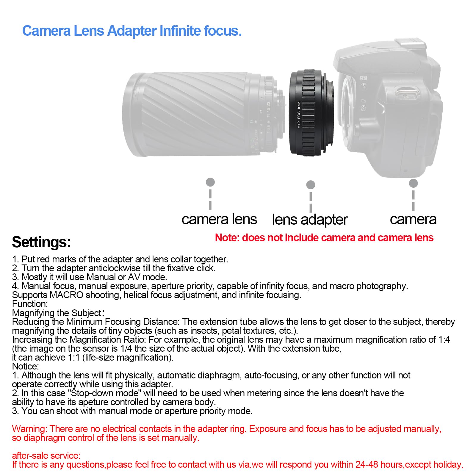 M42-EOS R Bague d'adaptation pour objectif macro M42 (42 x 1 mm) Fixation à vis pour appareil photo EF R-Mount EFS RF RP.22-56 mm