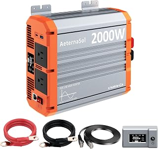 2000 Watt Pure Sine Wave Inverter 12V DC to 110V/120V AC, RV Power Inverter with Remote Control, 4000W Peak Solar Inverter for Battery, Off-Grid, Camping, Emergency Backup, 2 AC Outlets, USB-C 30W