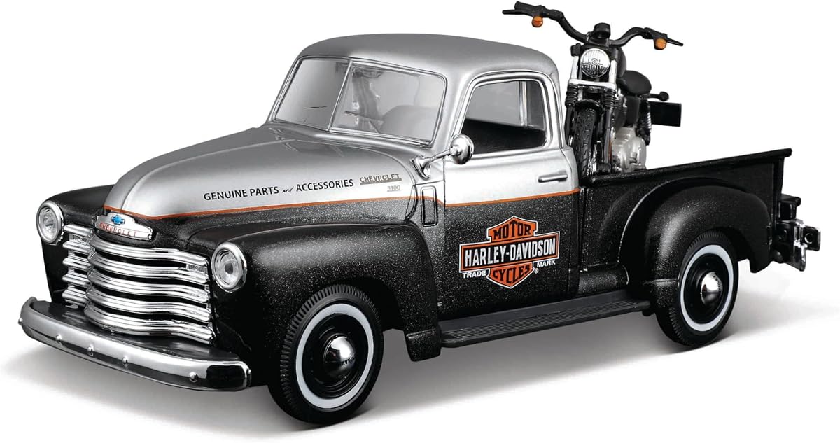 Maisto 1:24 Harley Davidson '48 FL Panhead + 1950 Chevrolet 3100 Pickup Diecast Vehicle Set