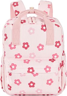 Mini Corduroy Toddler Backpack Bookbag School Bag for Toddlers Girls and Boys Preschool Daycare Kindergarten 13'' H Lightweight Fits for Folder(13'', Floral-Pink Corduroy)